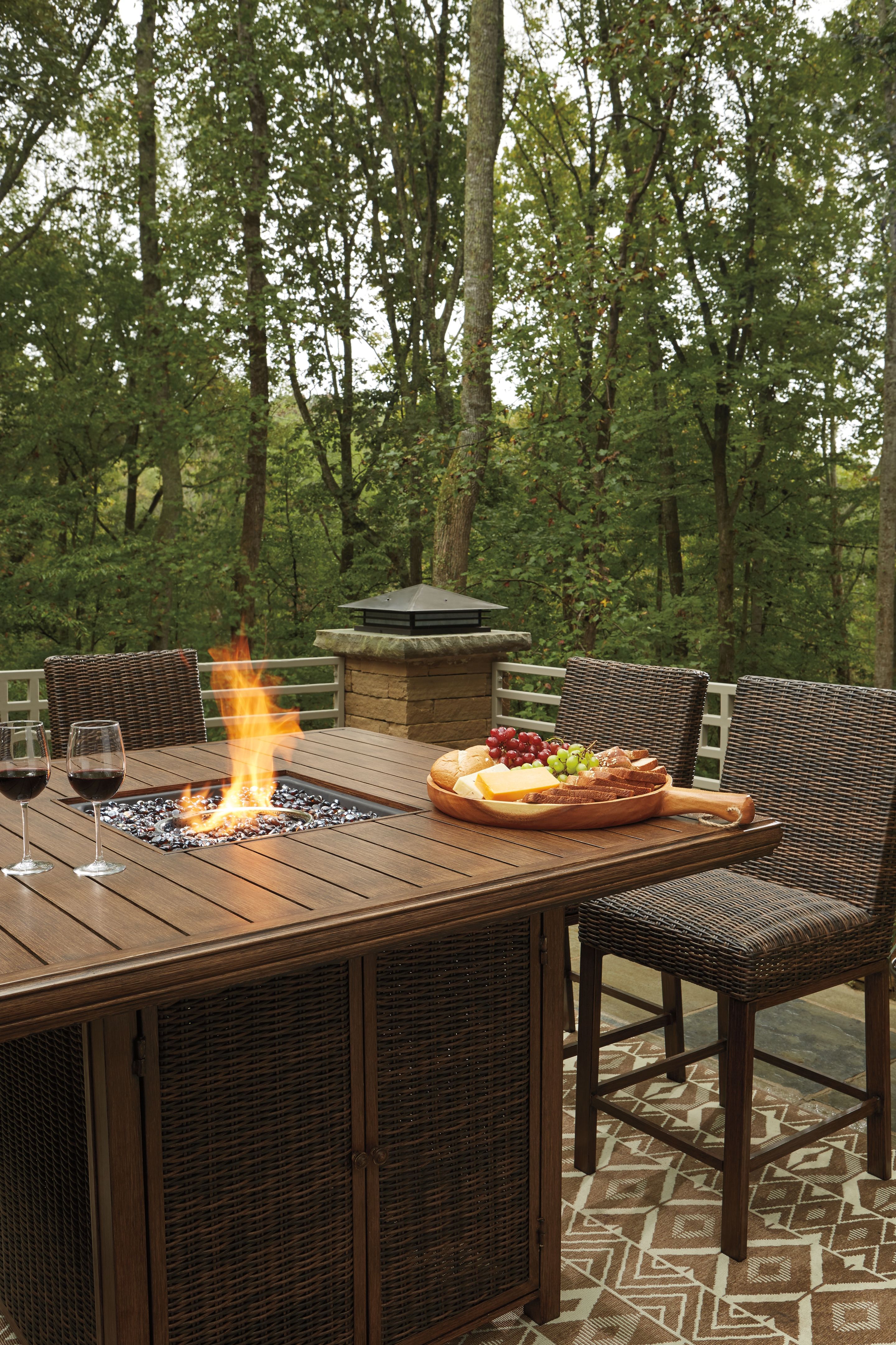 Paradise Trail - 5 Pc. - Outdoor Counter Height Dining Table With 4 Barstools - Medium Brown