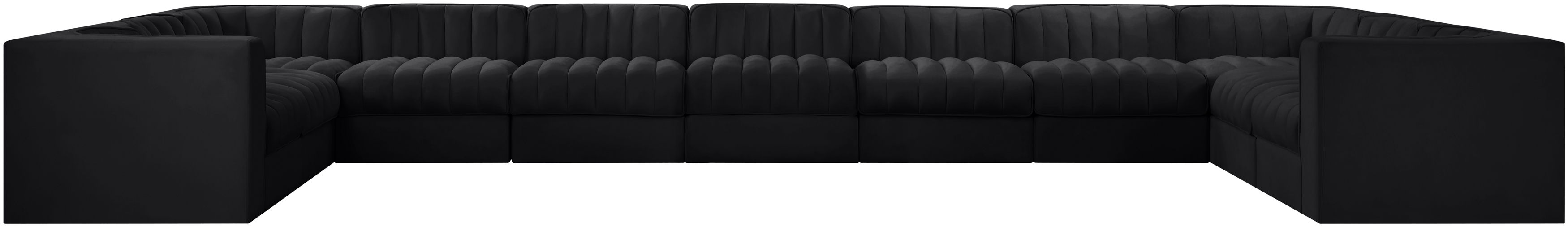 Rummi - Velvet Performance Fabric Upholstered 11 Piece Modular Sectional - Black