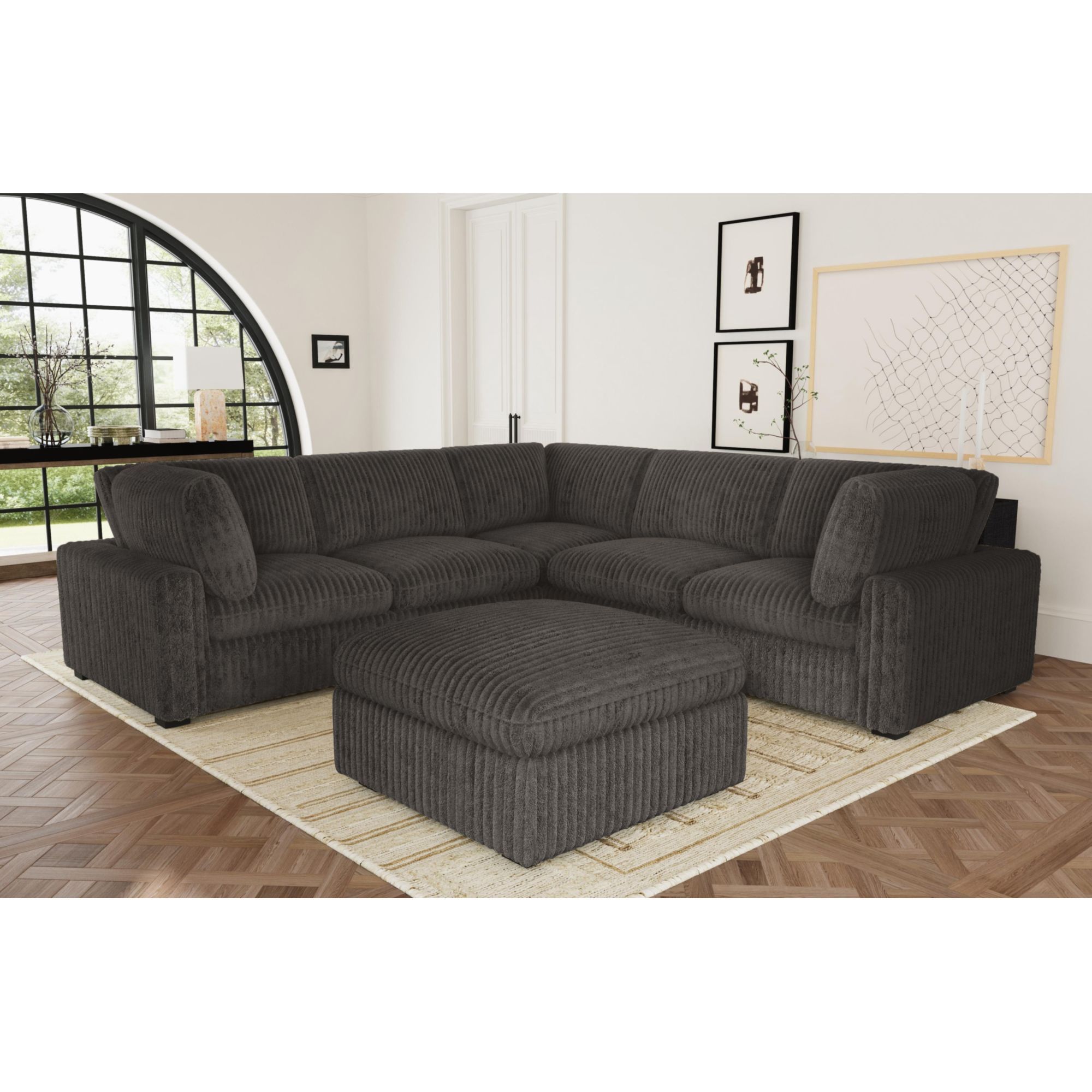 Esprit - Modular LHF Chair With 1 Arm Pillow - Grand Cord Charcoal