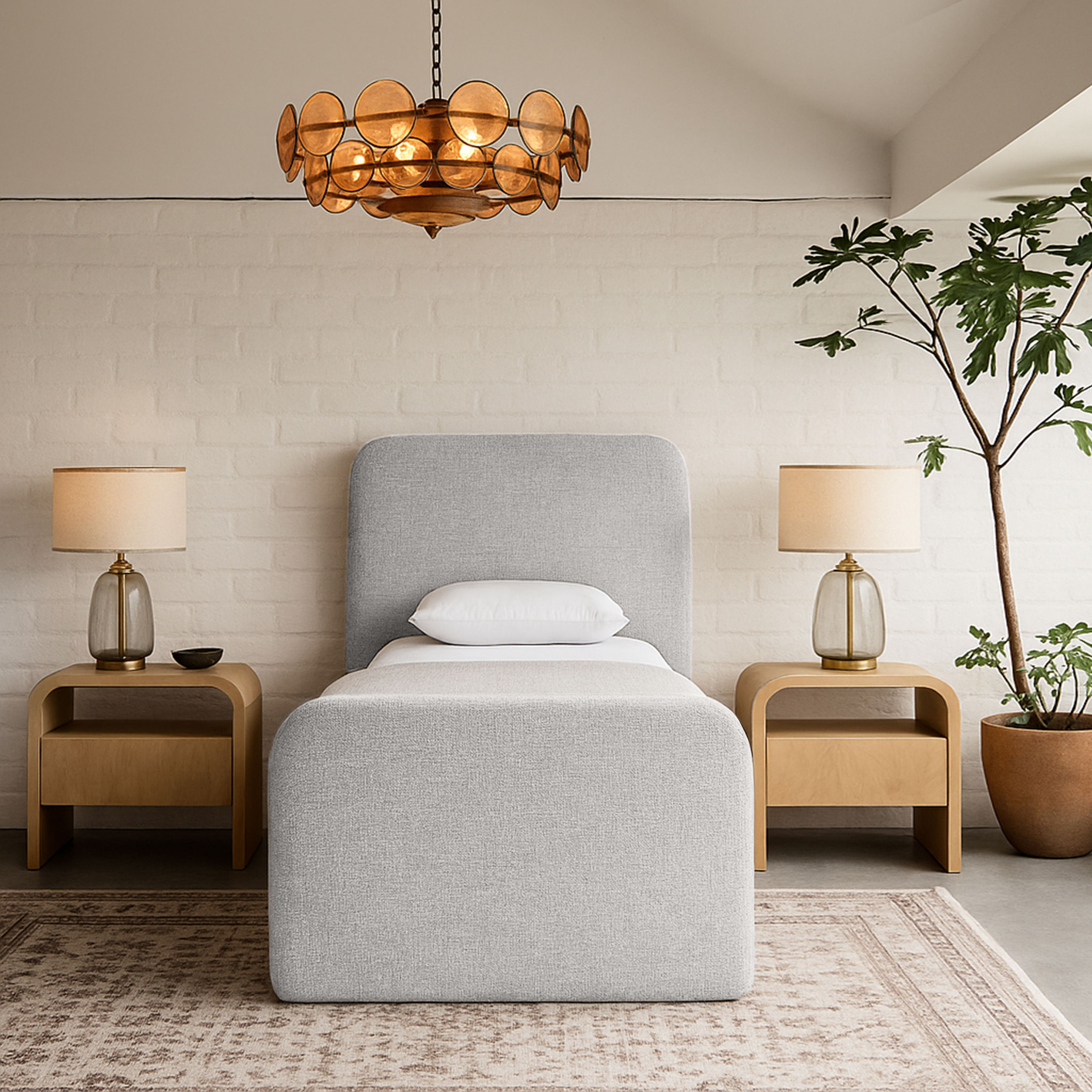 Fira - Linen Textured Fabric Upholstered Twin Bed - Gray