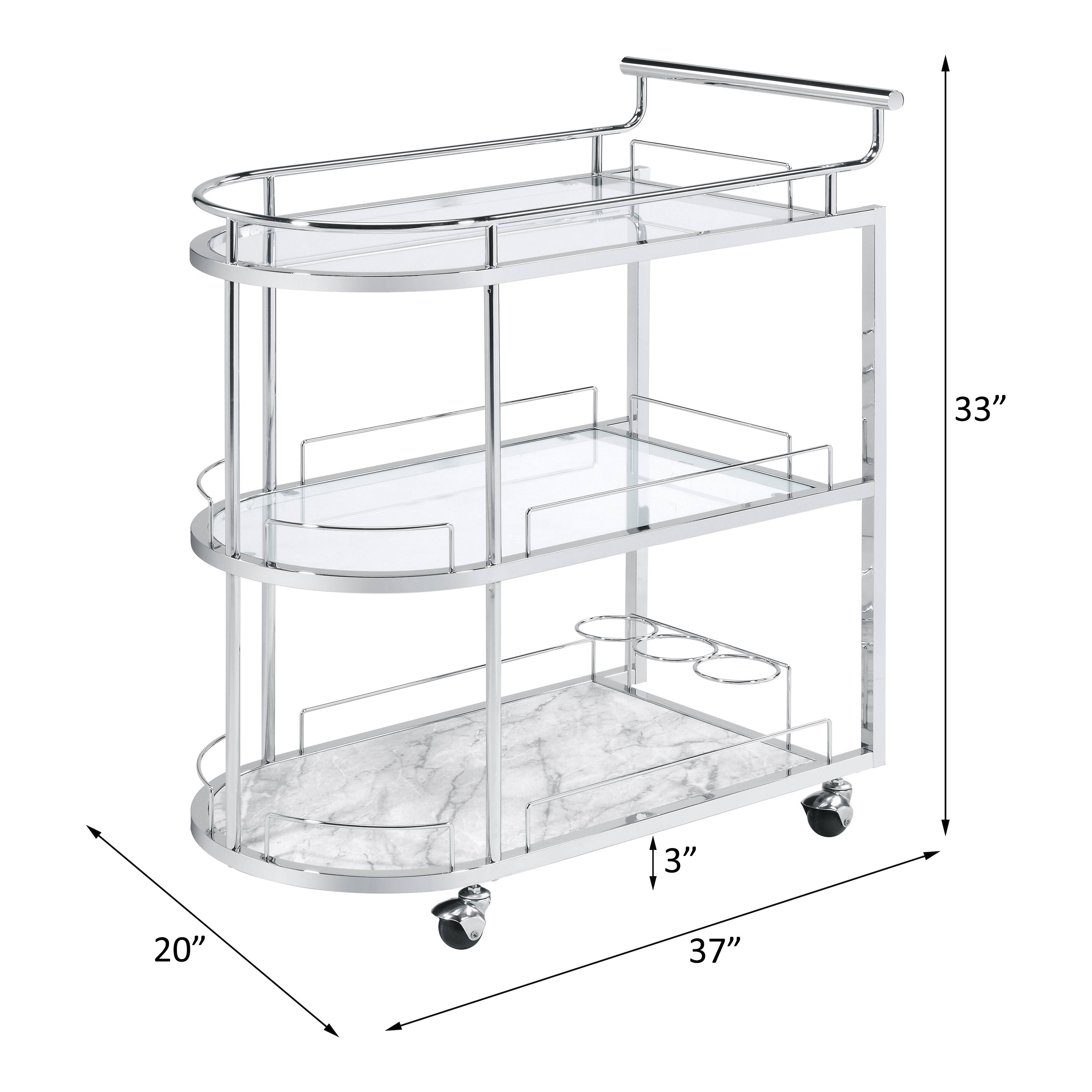 Inyo - Serving Cart - Clear Glass & Chrome, silver, view 3