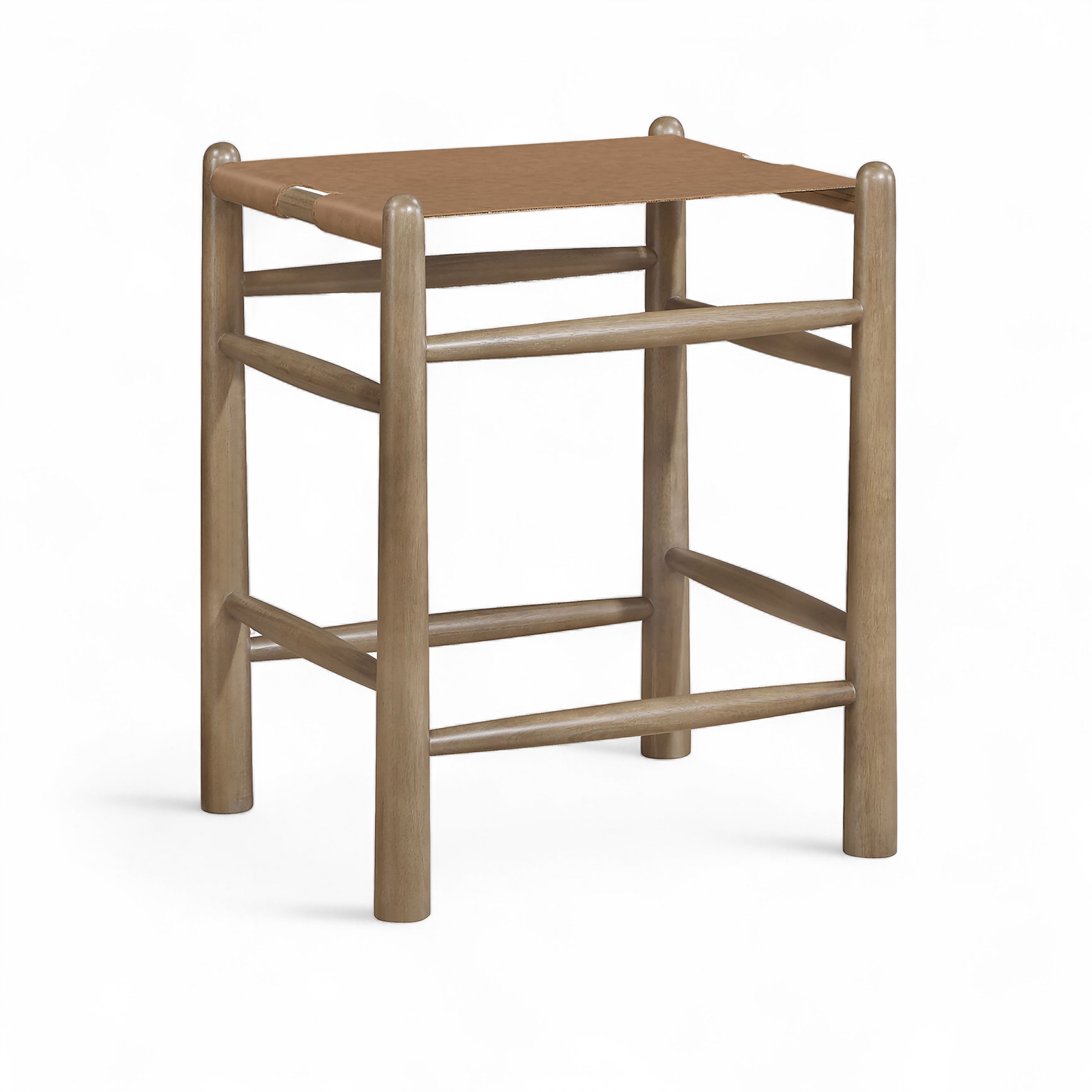 Santos - Vegan Leather Upholstered Backless Counter Stool - Brown / Stained Brown