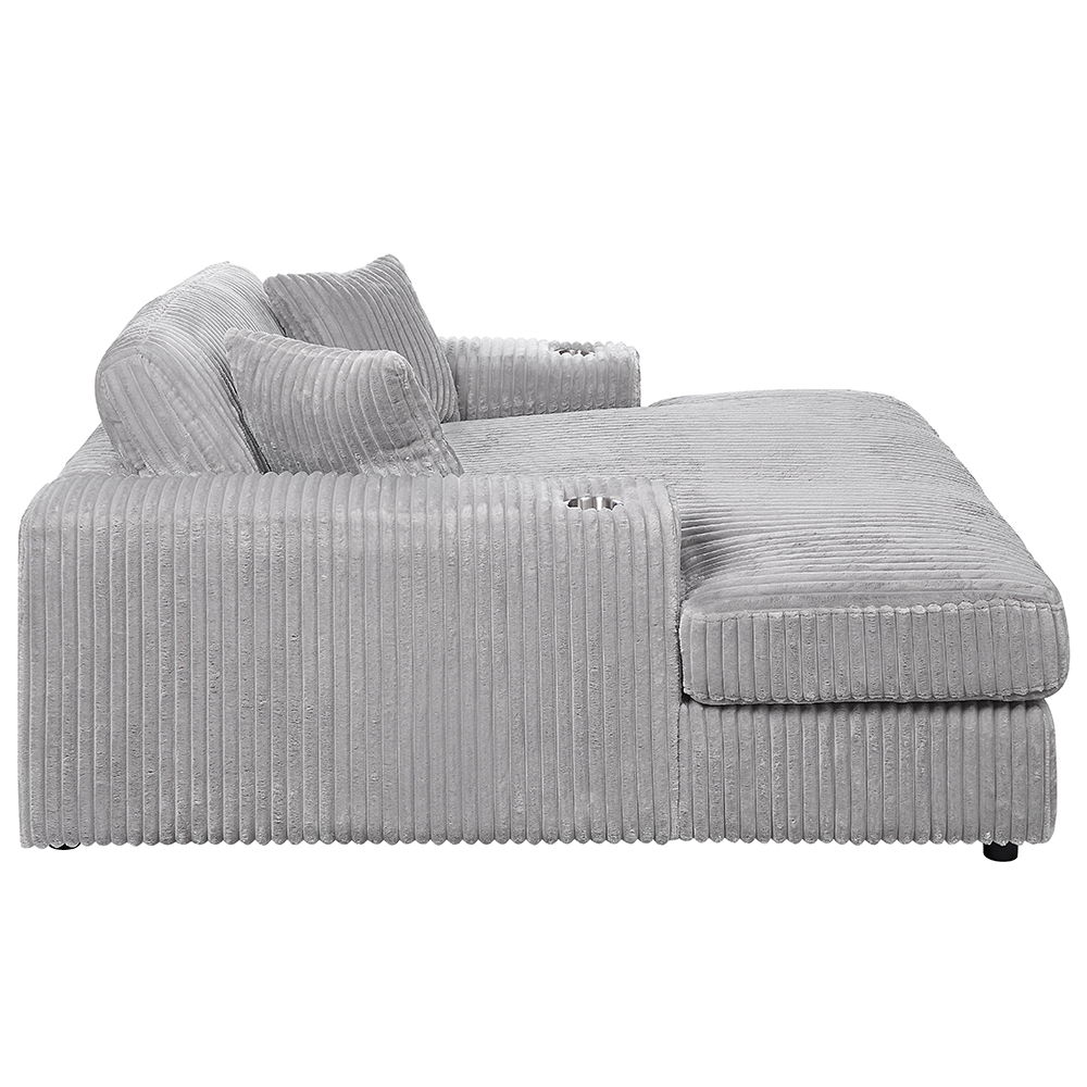Hilde - Chaise With 2 Pillows - Light Gray Corduroy, light gray, view 2