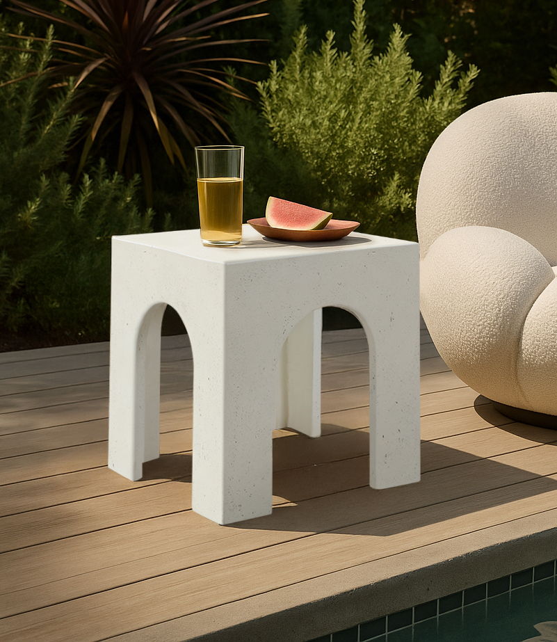 Renza - Concrete And Fiberglass Indoor / Outdoor End Table - Cream