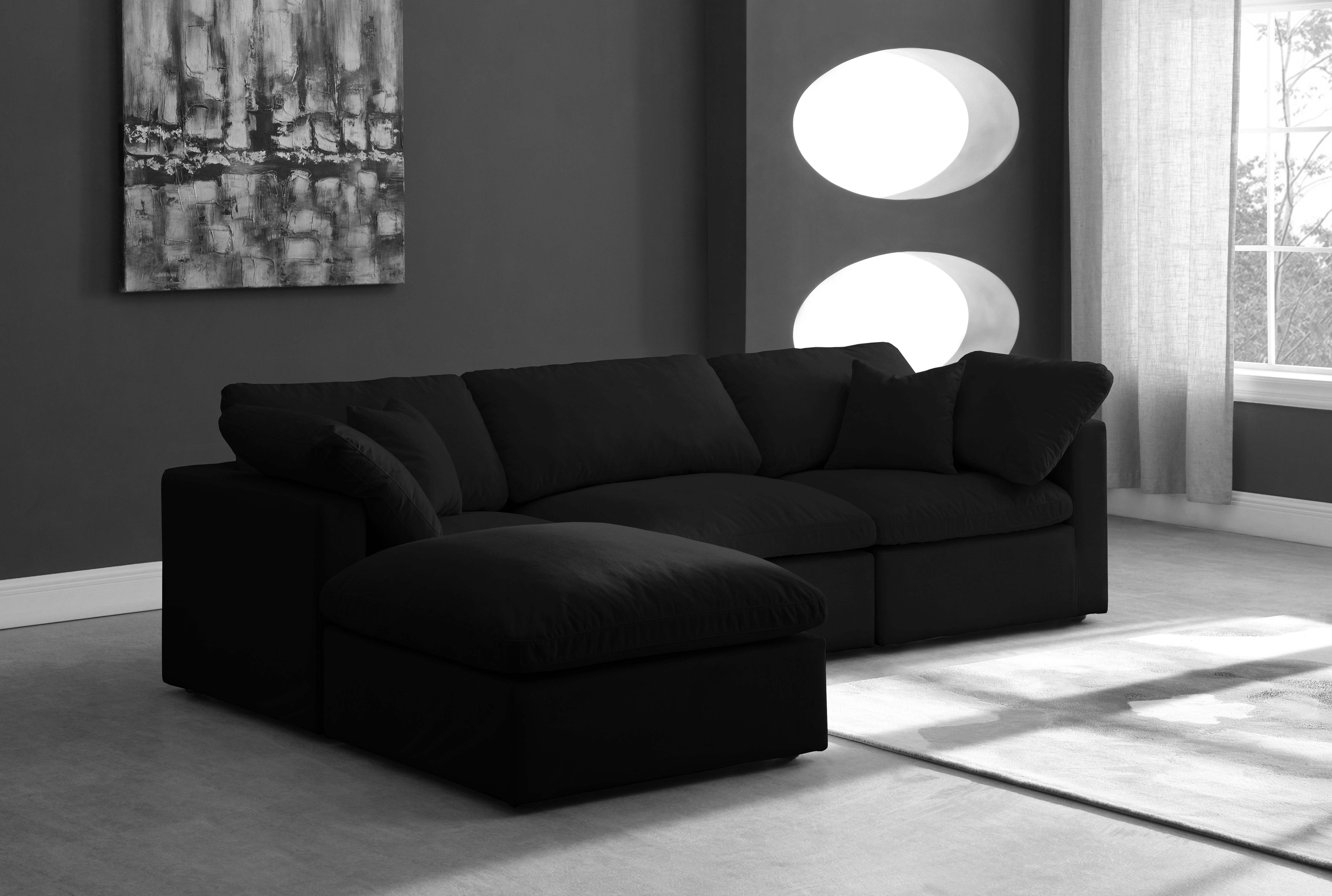 Plush - 4 Piece Modular Sectional With Chaise - Black