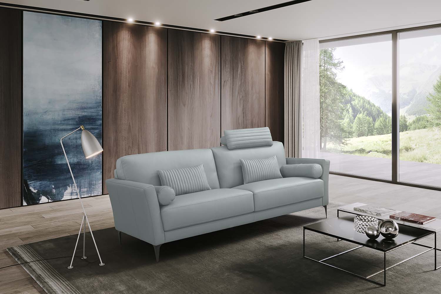 Tussio - Sofa With 5 Pillows - Watery Leather, light blue