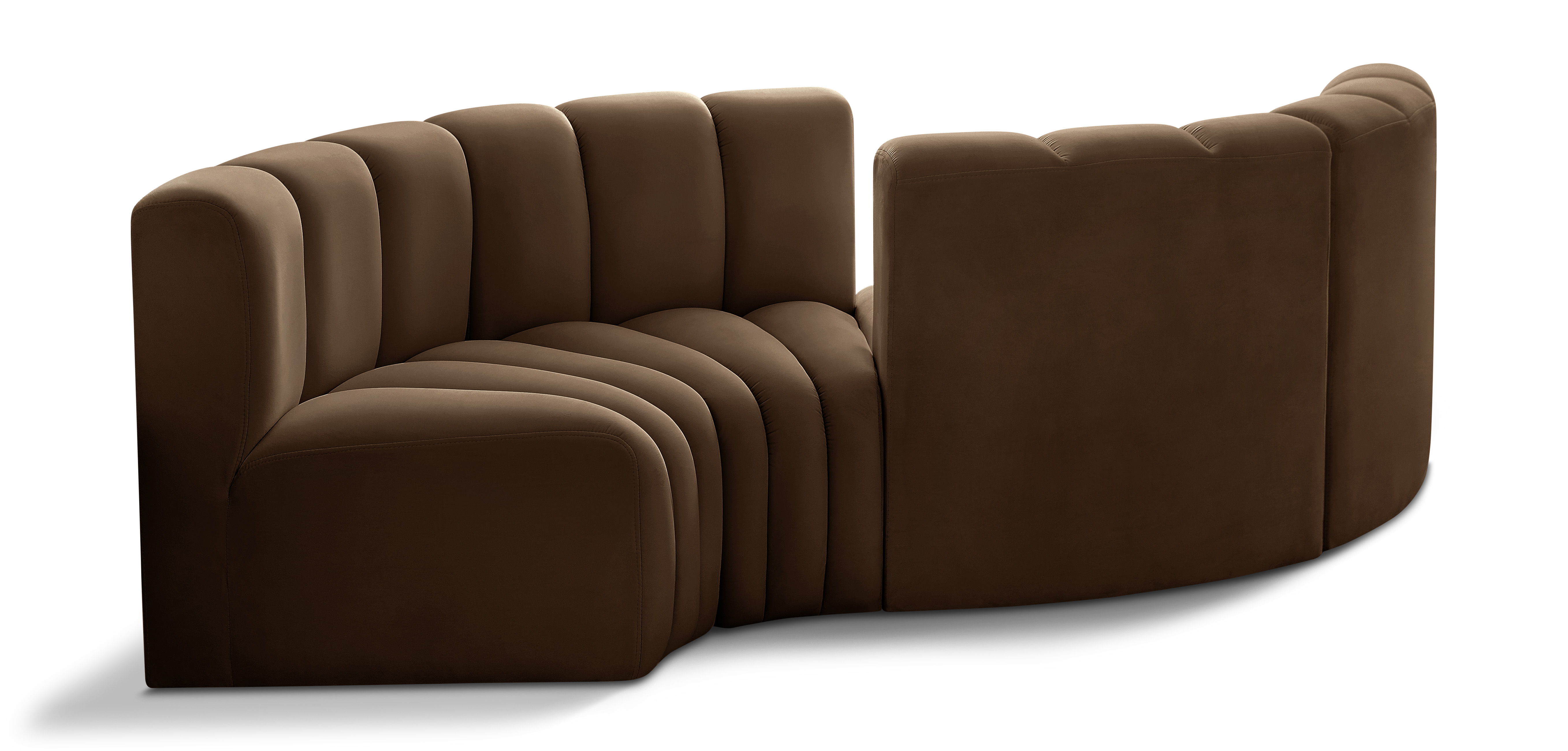 Arc - Velvet 4 Piece Curved Modular Sofa - Brown