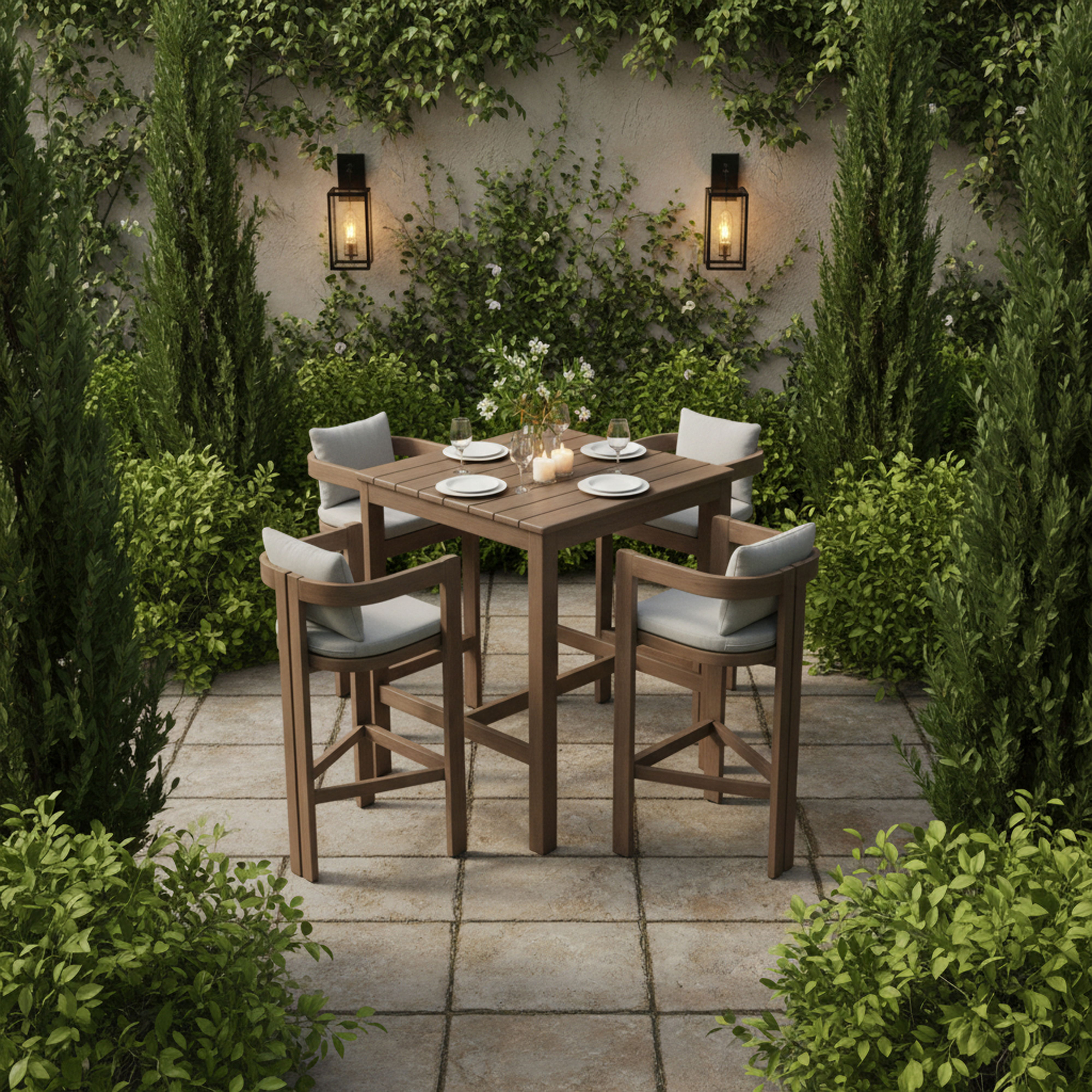Newport - Acacia Wood Outdoor Patio Square Bar Table - Natural