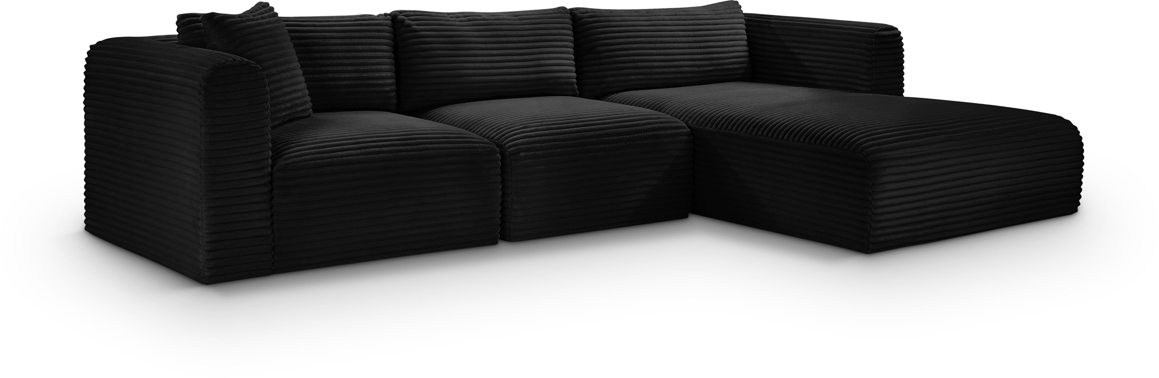 Shaggy - 3 Piece Modular Sectional - Black
