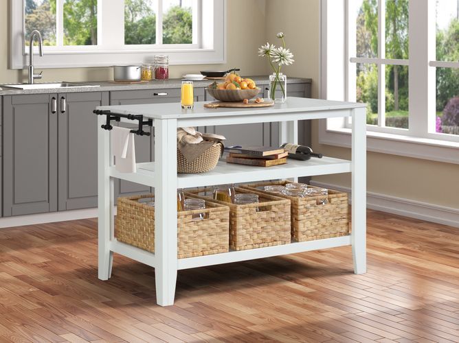 Sezye - Kitchen Island - Marble Top & White, white