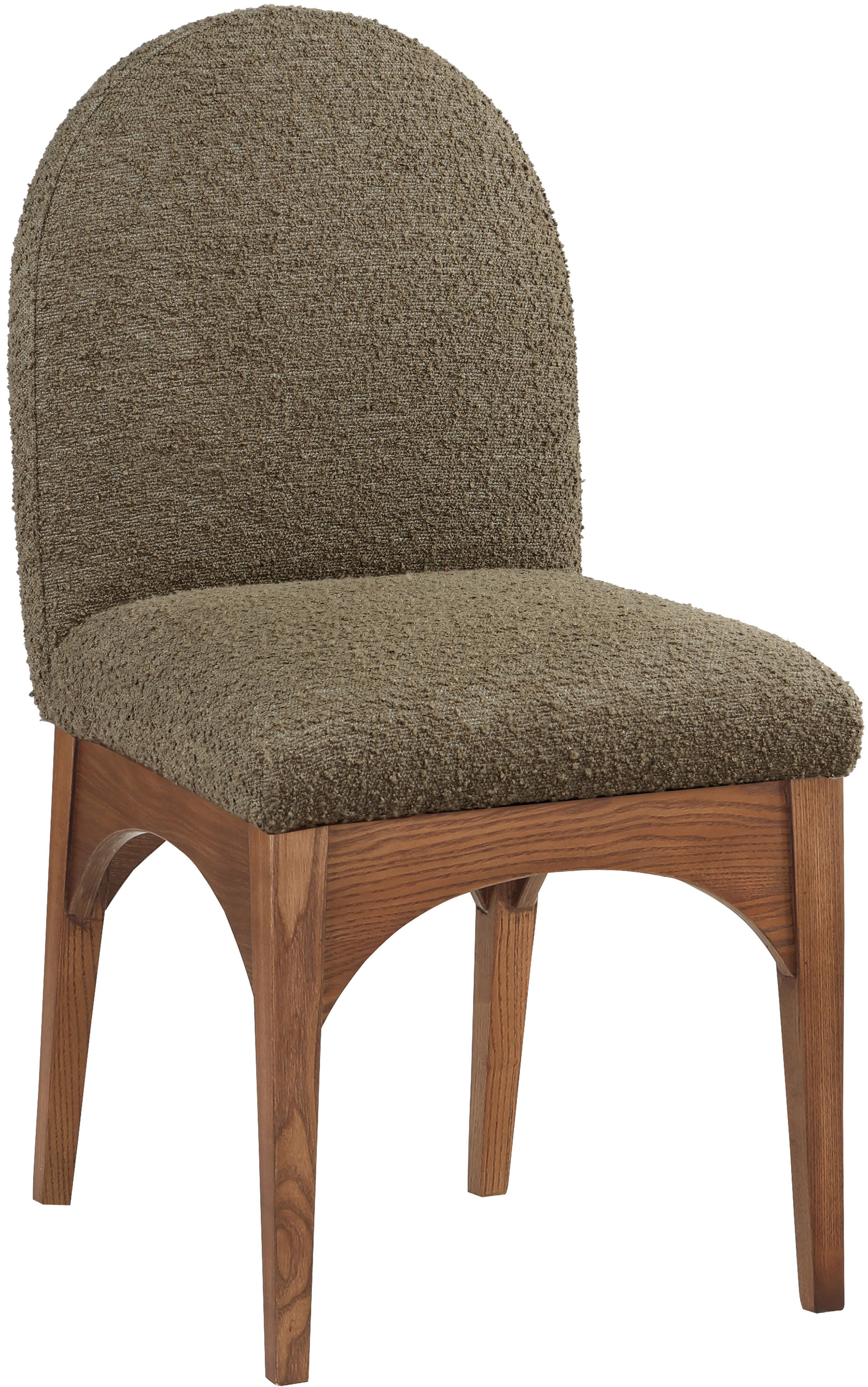 Waldorf - Boucle Dining Side Chair With Brown Legs - Olive