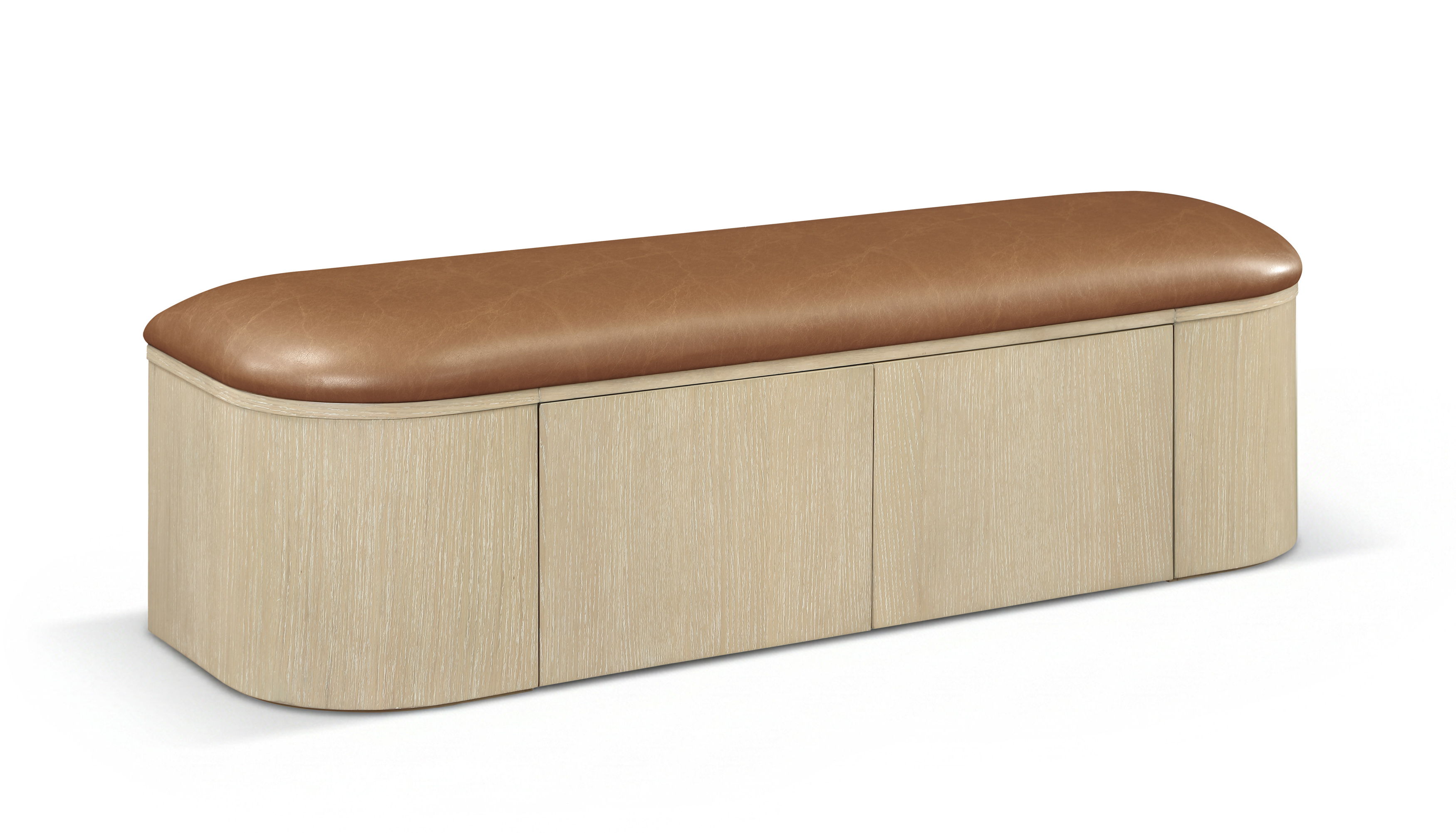 Velden - Vegan Leather Upholstered Storage Bench - Cognac / Stained Natural