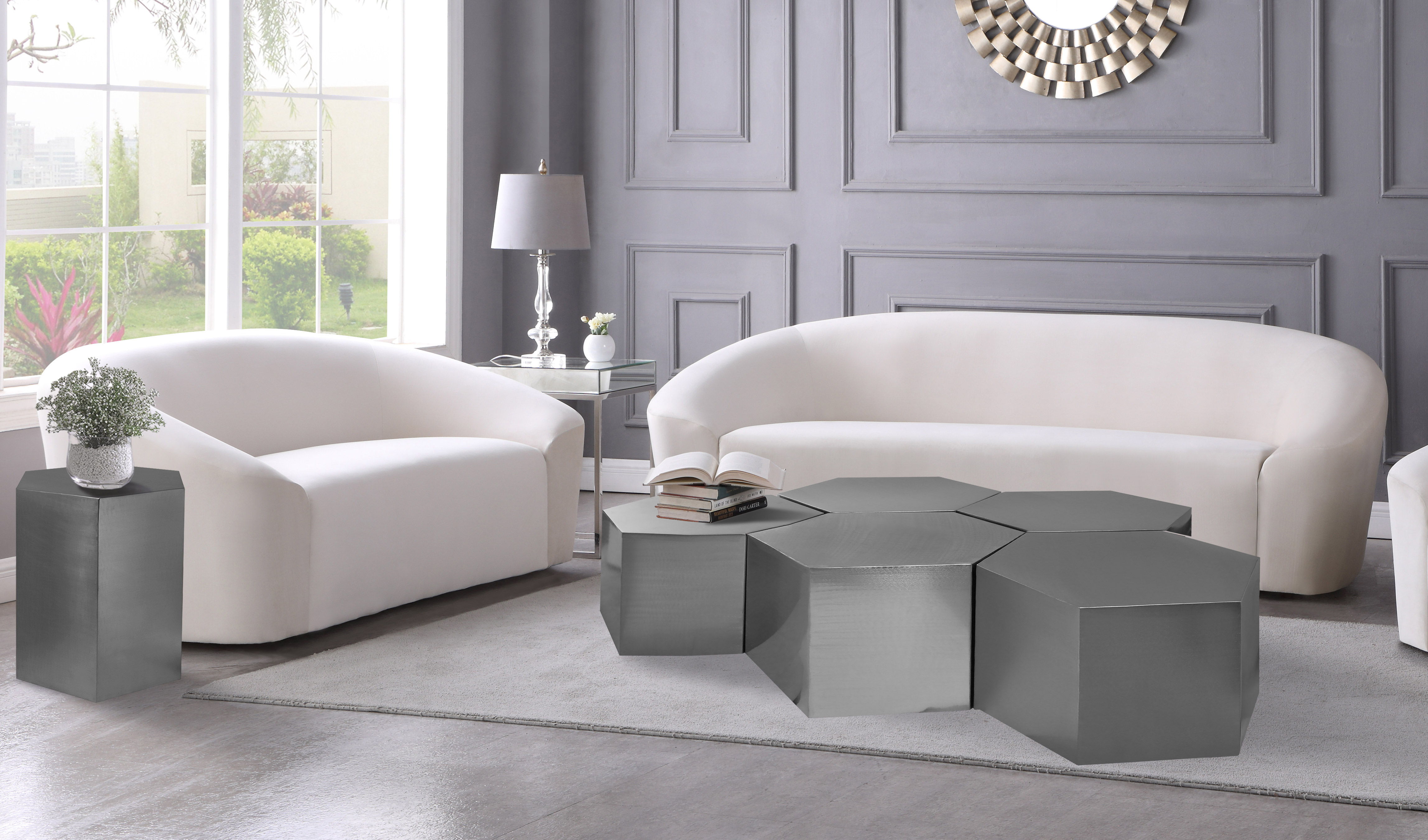 Hexagon - Coffee Table Modular Shape 5 Piece - Pearl Silver