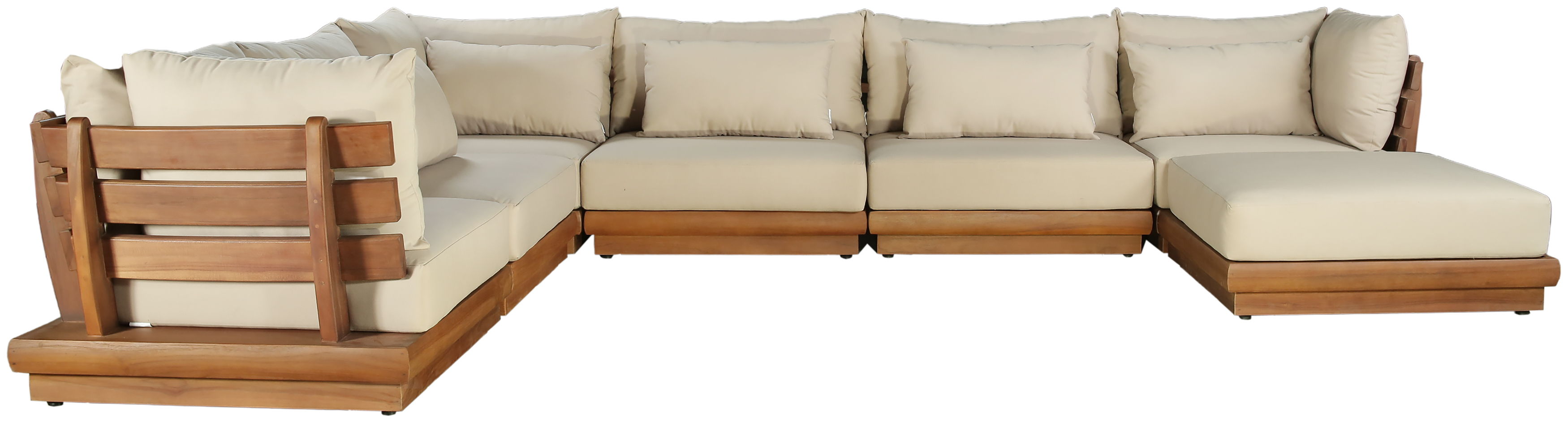 Mirella - 7 Piece Water Resistant Fabric 150" Upholstered Outdoor Patio Modular Sectional - Tan