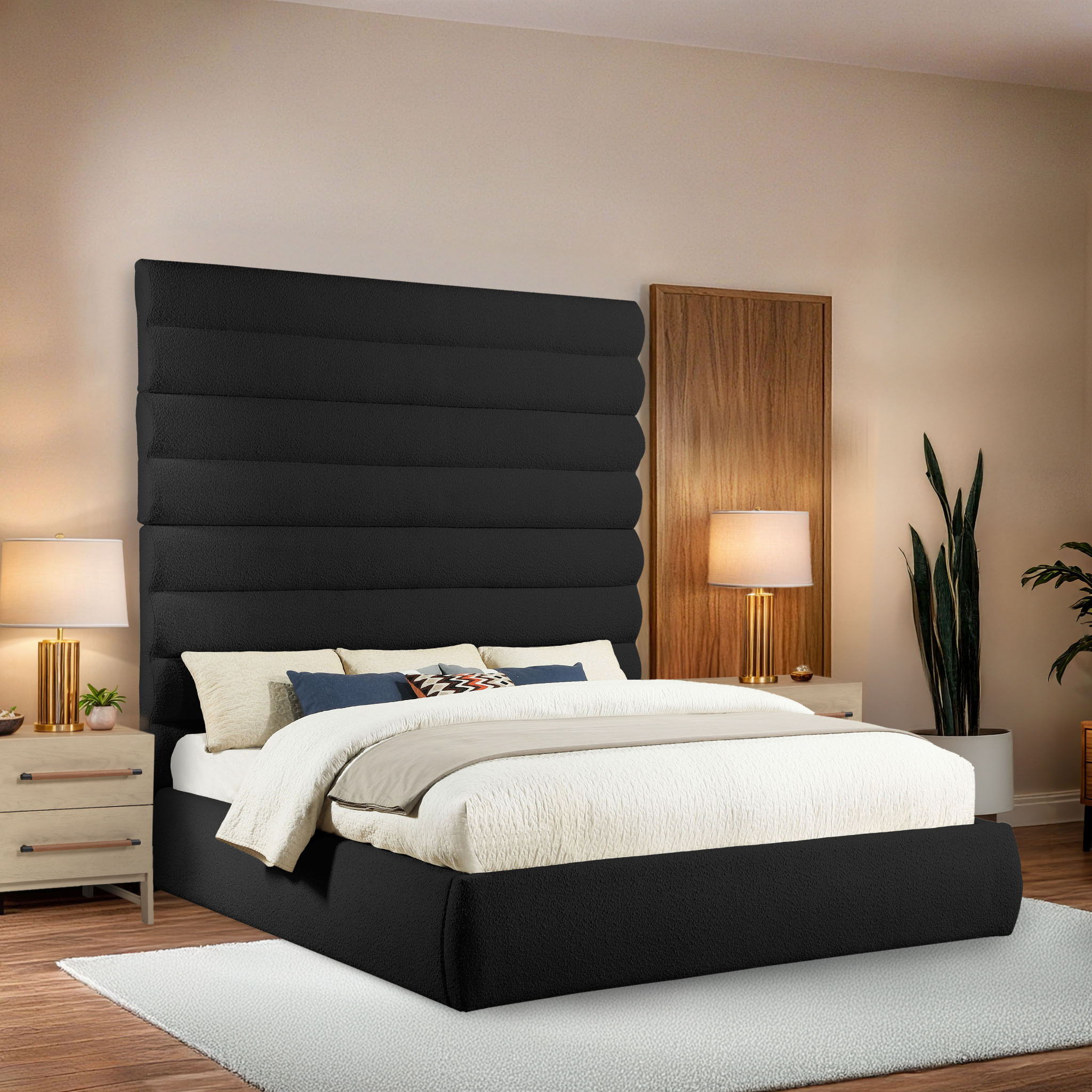 Adam - Boucle Fabric King Bed With 89" Headboard - Black