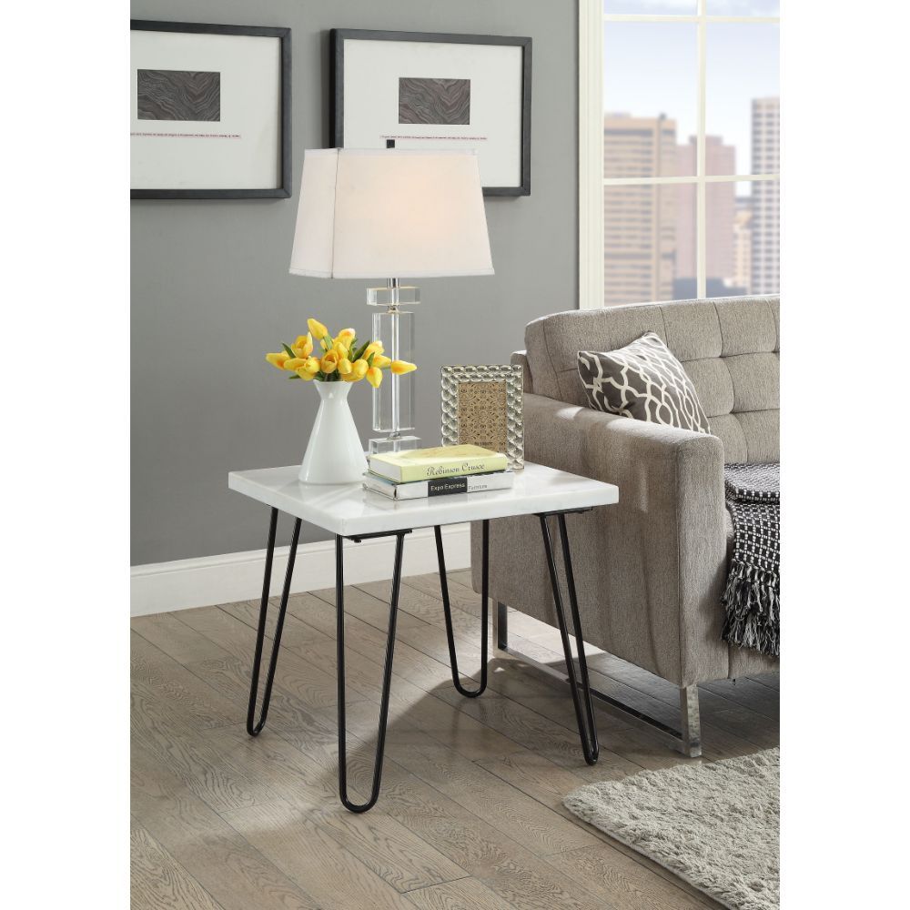Telestis - End Table - White Marble Top & Black, white, view 2