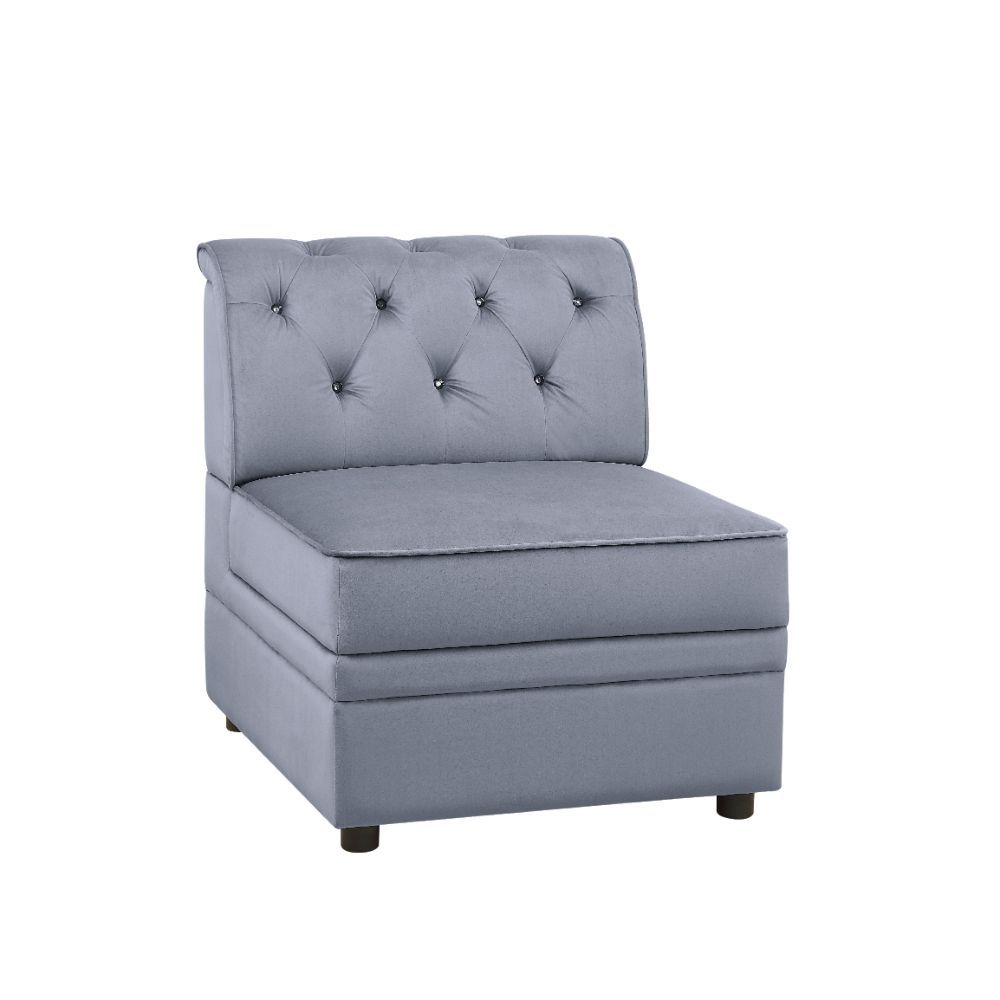 Bois II - Modular Armless Chair - Gray Velvet, gray