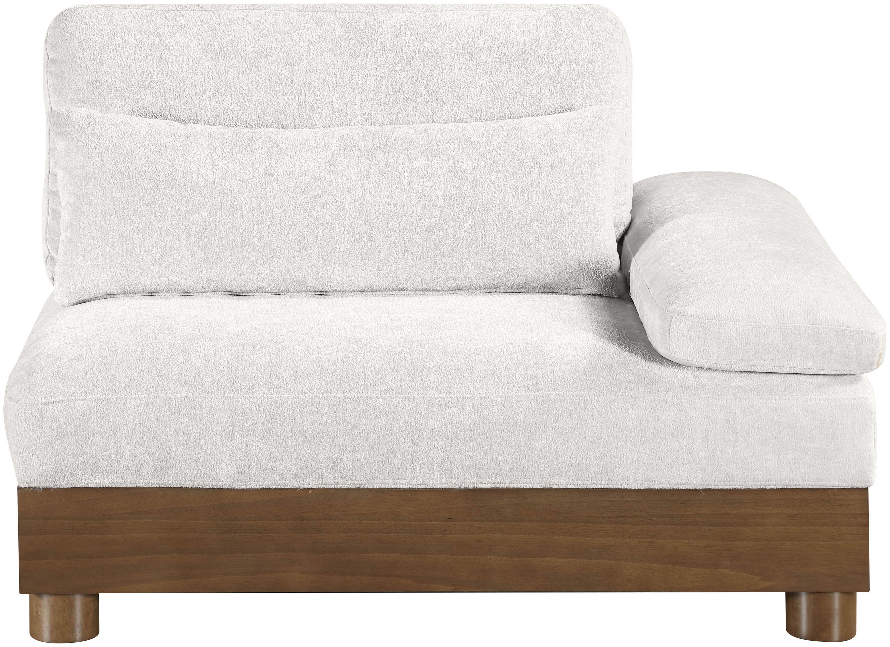 Turin - Chenille Fabric Upholstered Modular Right Arm Chair - Cream / Brown Walnut