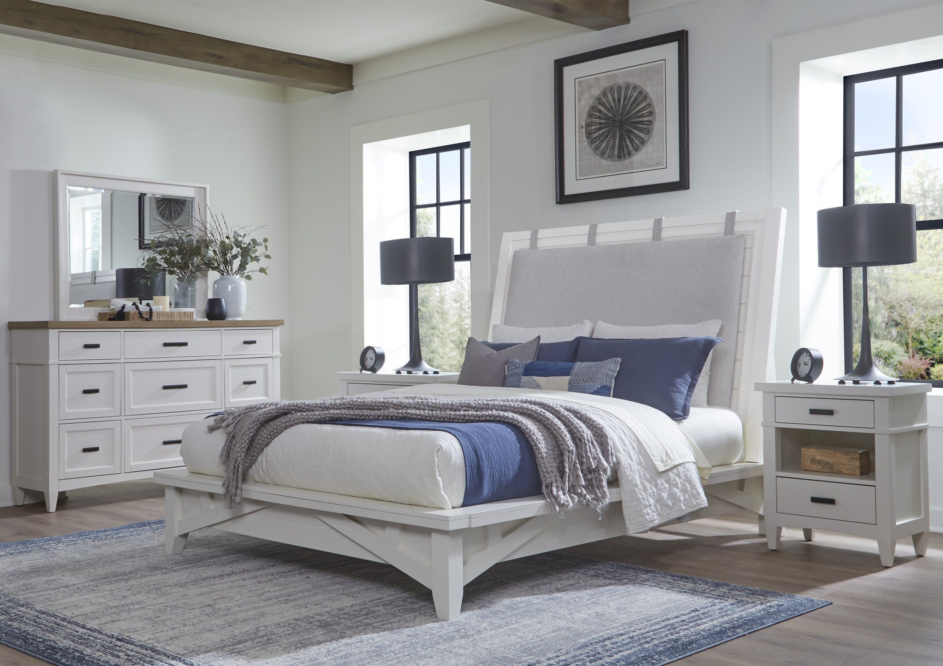 Americana Modern - Bedroom King Platform Bed 2 Nightstands And Dresser With Mirror - Cotton Image