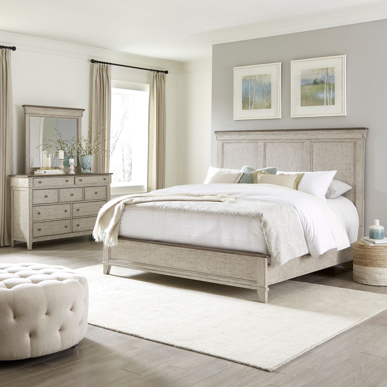 Liberty Furniture Ivy Hollow - 3 Piece Bedroom Set (California King Panel Bed, Dresser & Mirror) - White