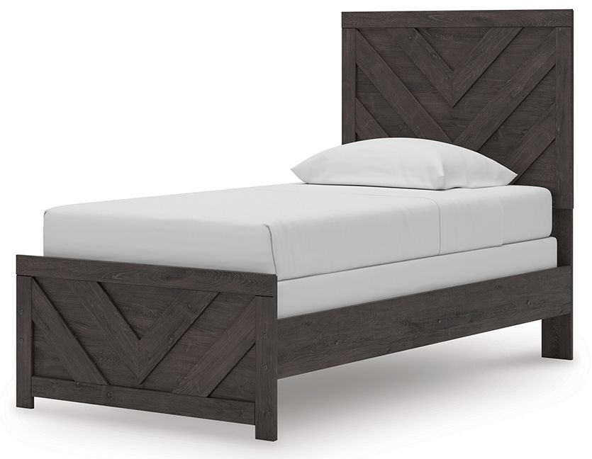 Ashley Furniture Prendonea - 6 Pc. - Dresser, Mirror, Twin Panel Bed, 2 Nightstands - Charcoal - Image 7