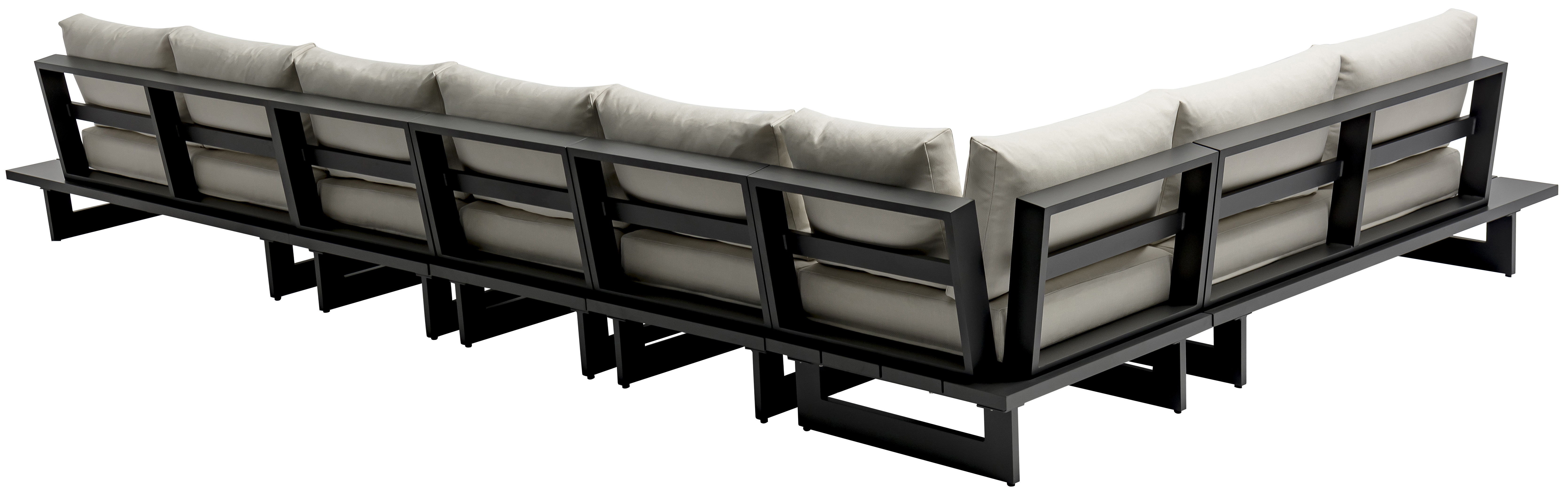 Maldives - 6 Piece Water Resistant Outdoor Patio Modular Left Arm Facing Sectional With Gray Base - Cream