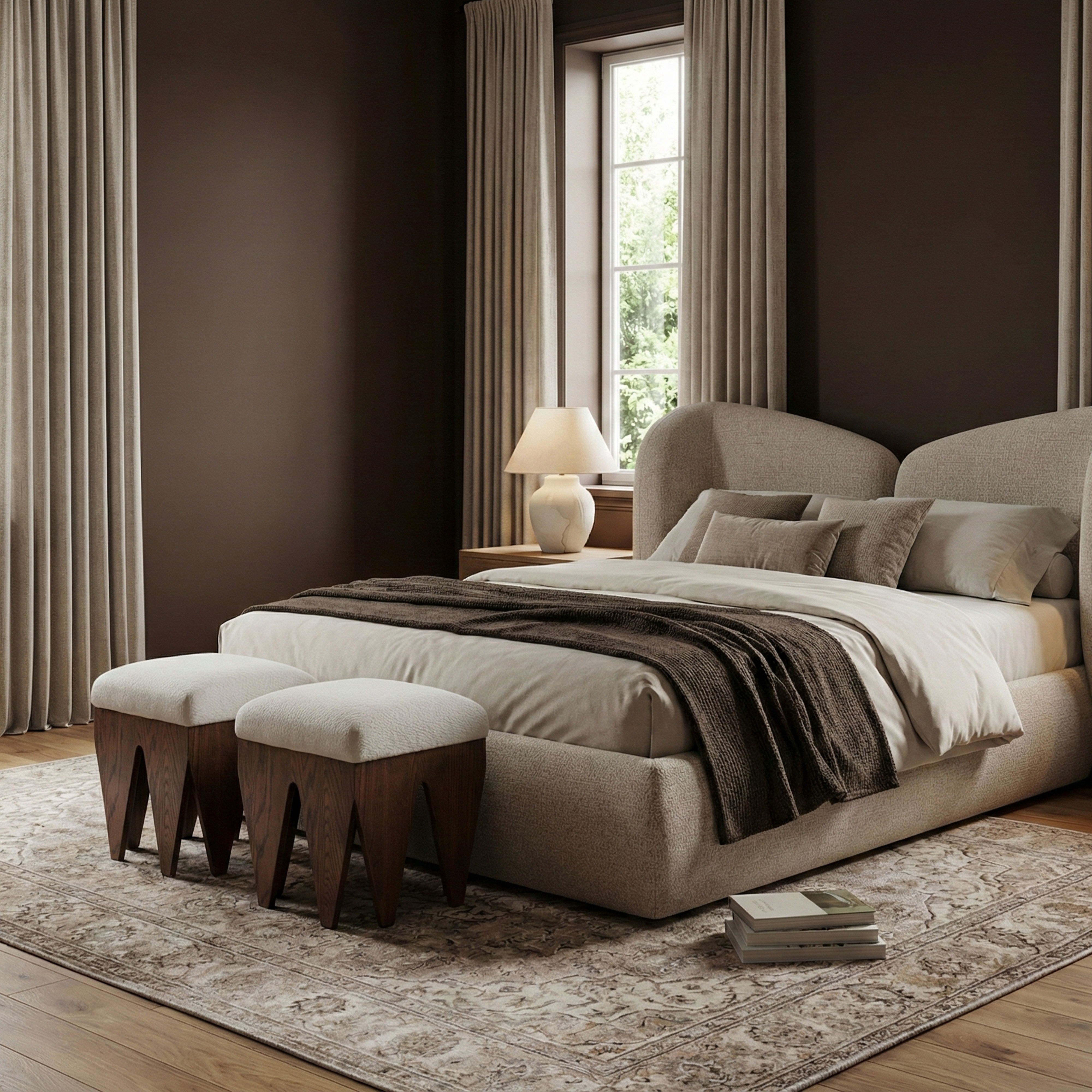 Altair - Bench With Brown Base - Beige