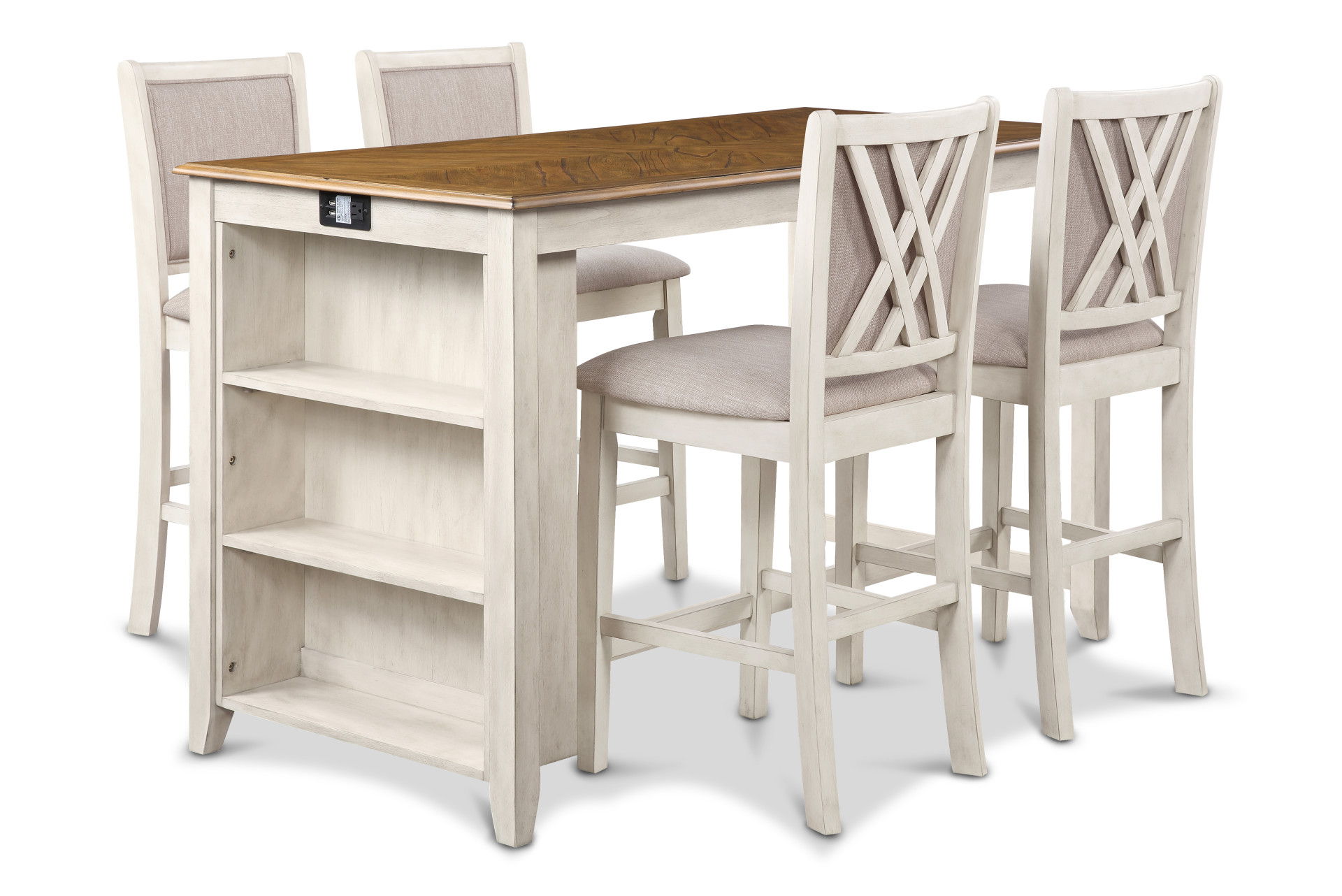 Amy - 5 Piece Counter Dining Set (Table With Storage & 4 Chairs) - 2 Tone Bisque