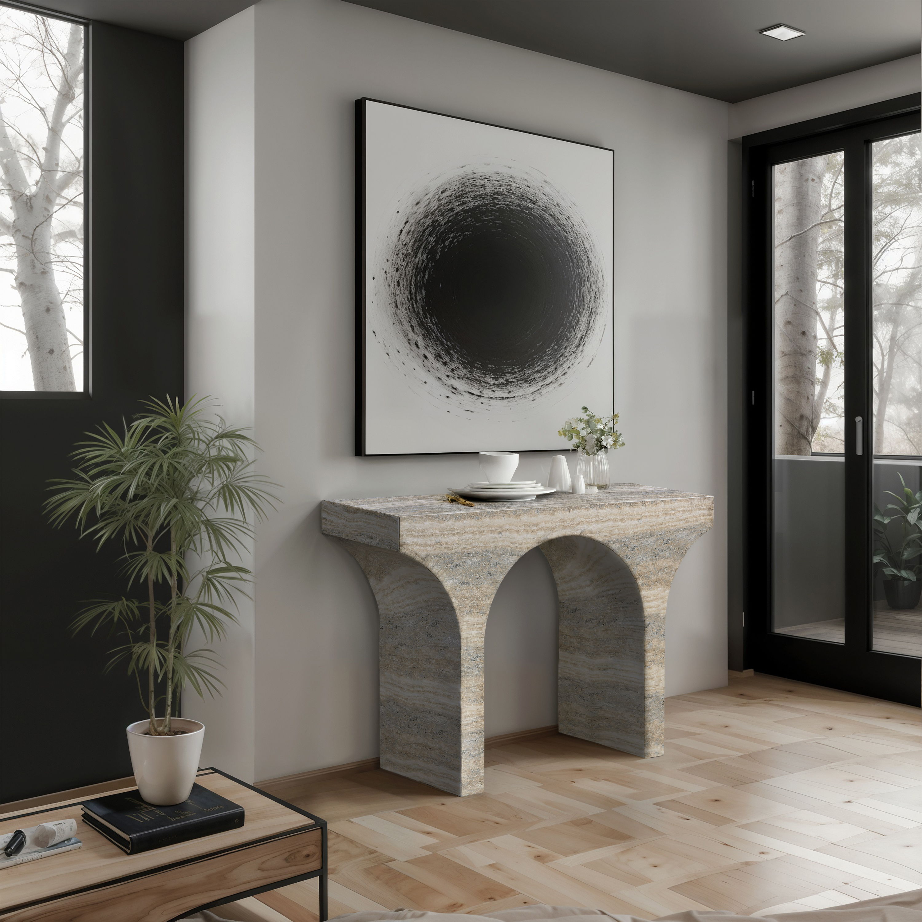 Pomezia - Console Table - Travertine