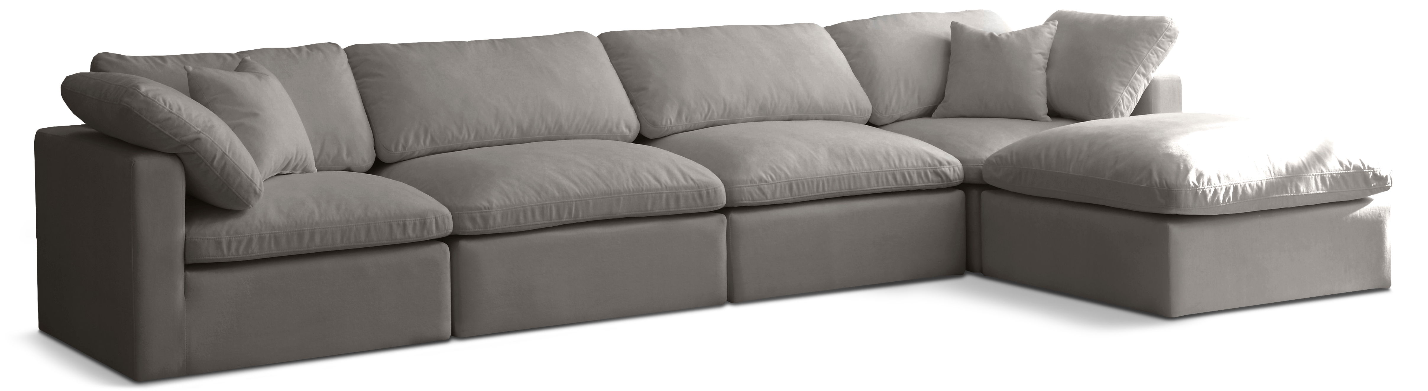 Plush - 5 Piece Modular Sectional With Chaise - Gray