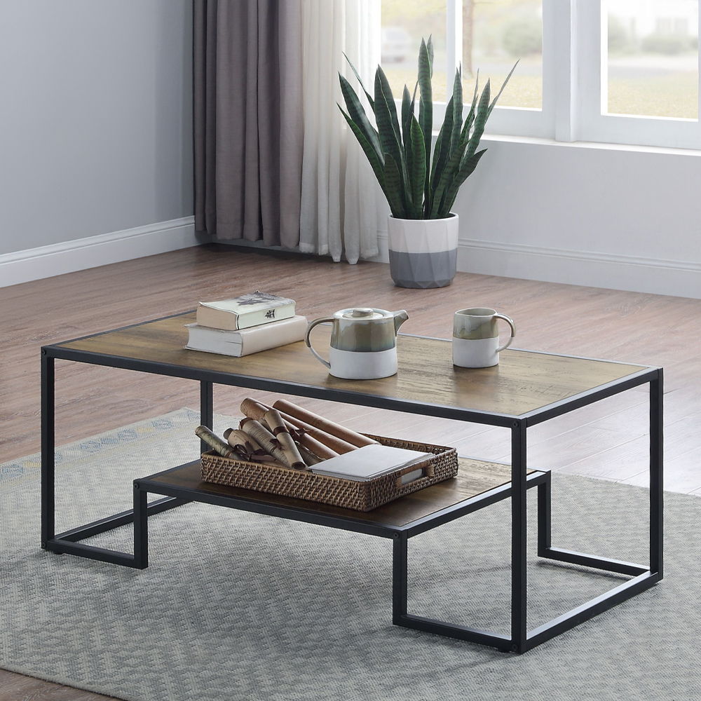 Idella - Coffee Table - Rustic Oak & Black, black