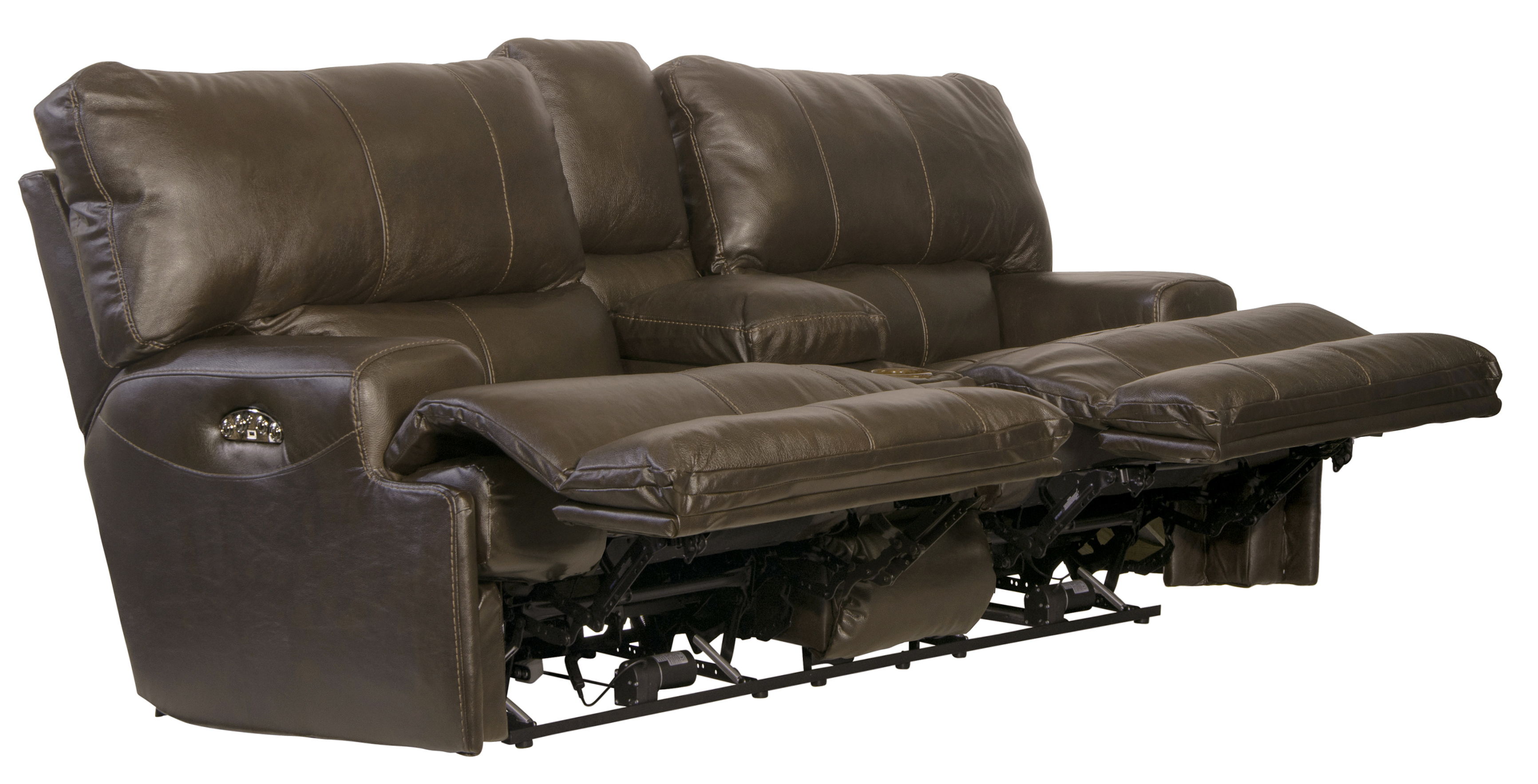 Wembley - Italian Leather Match Power Lay Flat Reclining Console Loveseat - Steel