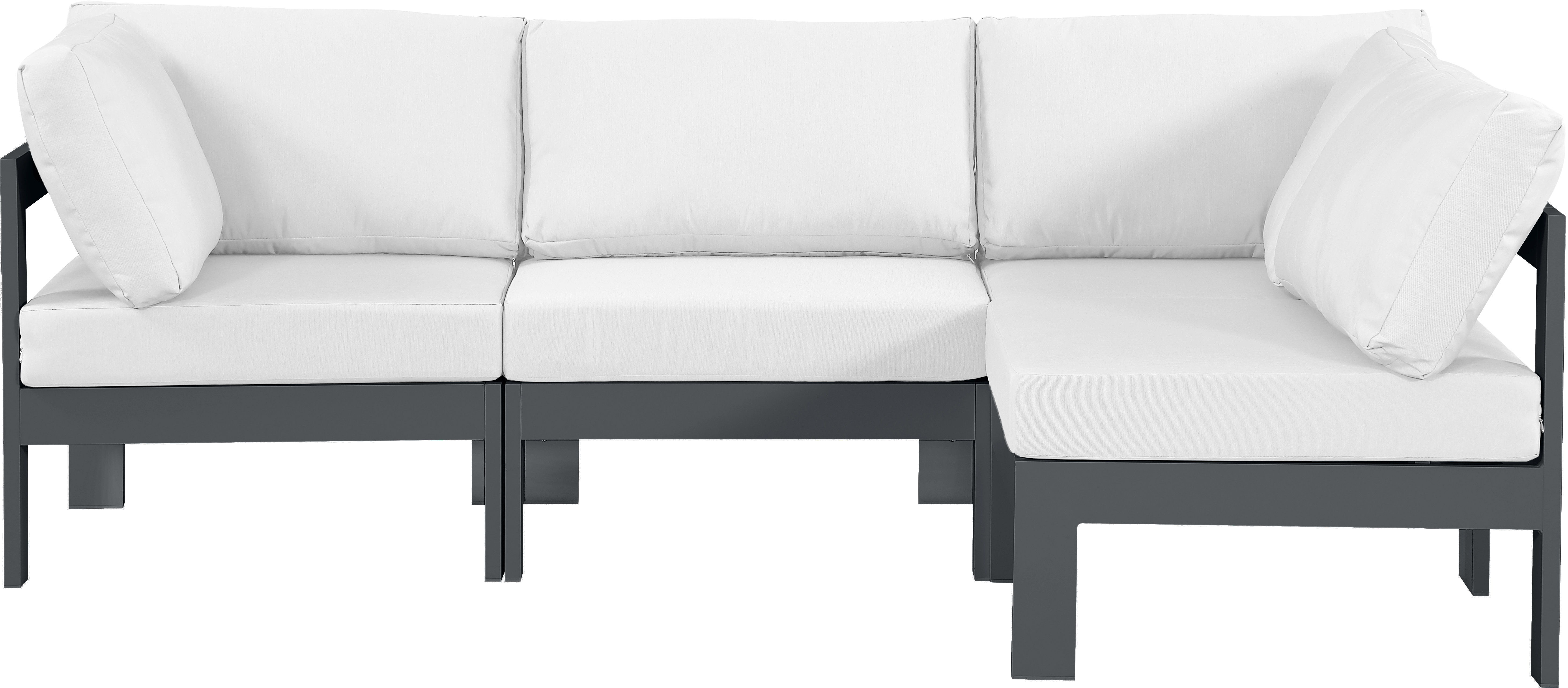 Nizuc - Outdoor Patio 4 Piece Modular Sectional With Gray Frame - White