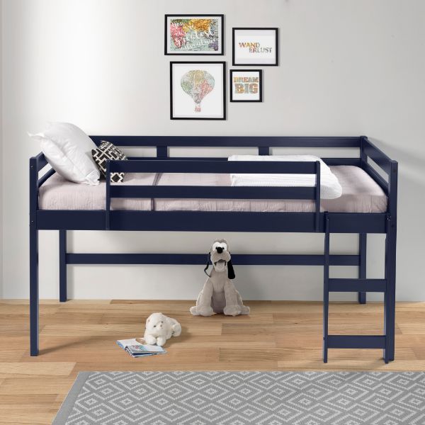 Lara - Twin Loft Bed - Navy Blue, blue
