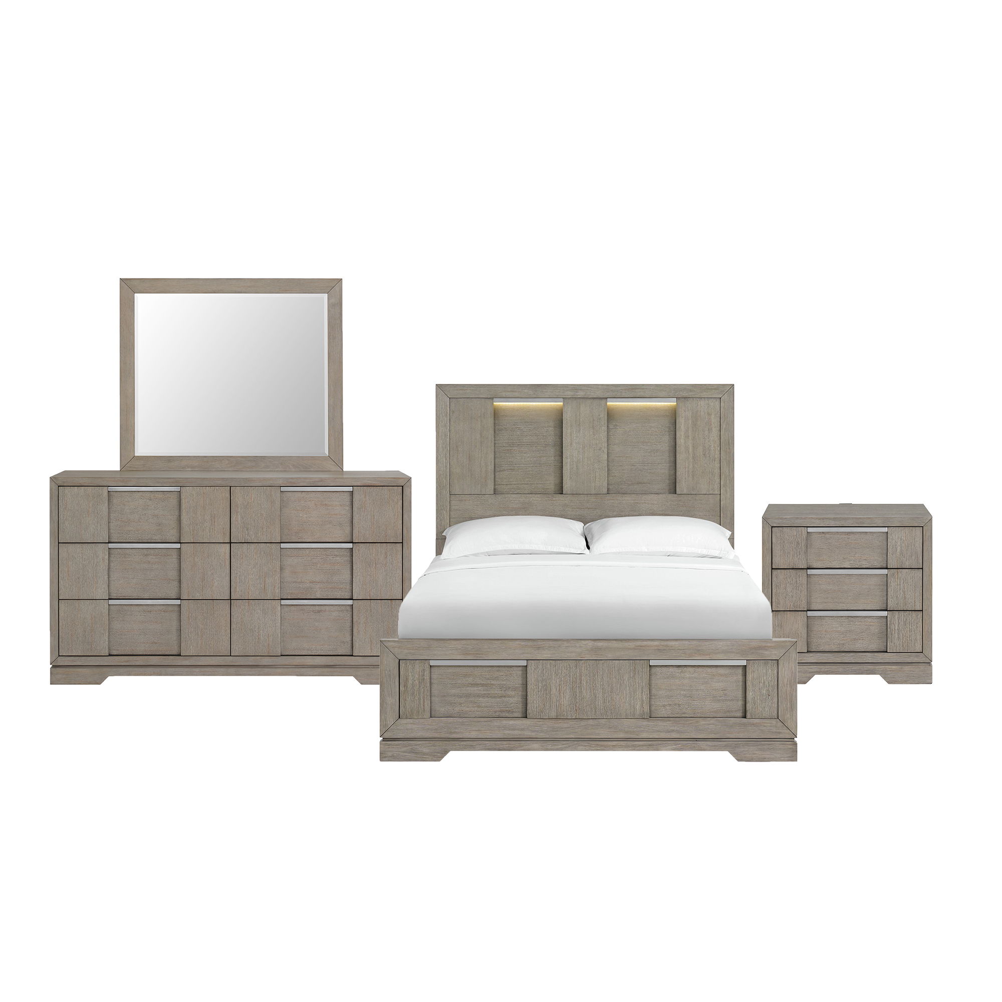 Queen · 4 Pc · Bedroom Set With Queen Panel Bed And LED