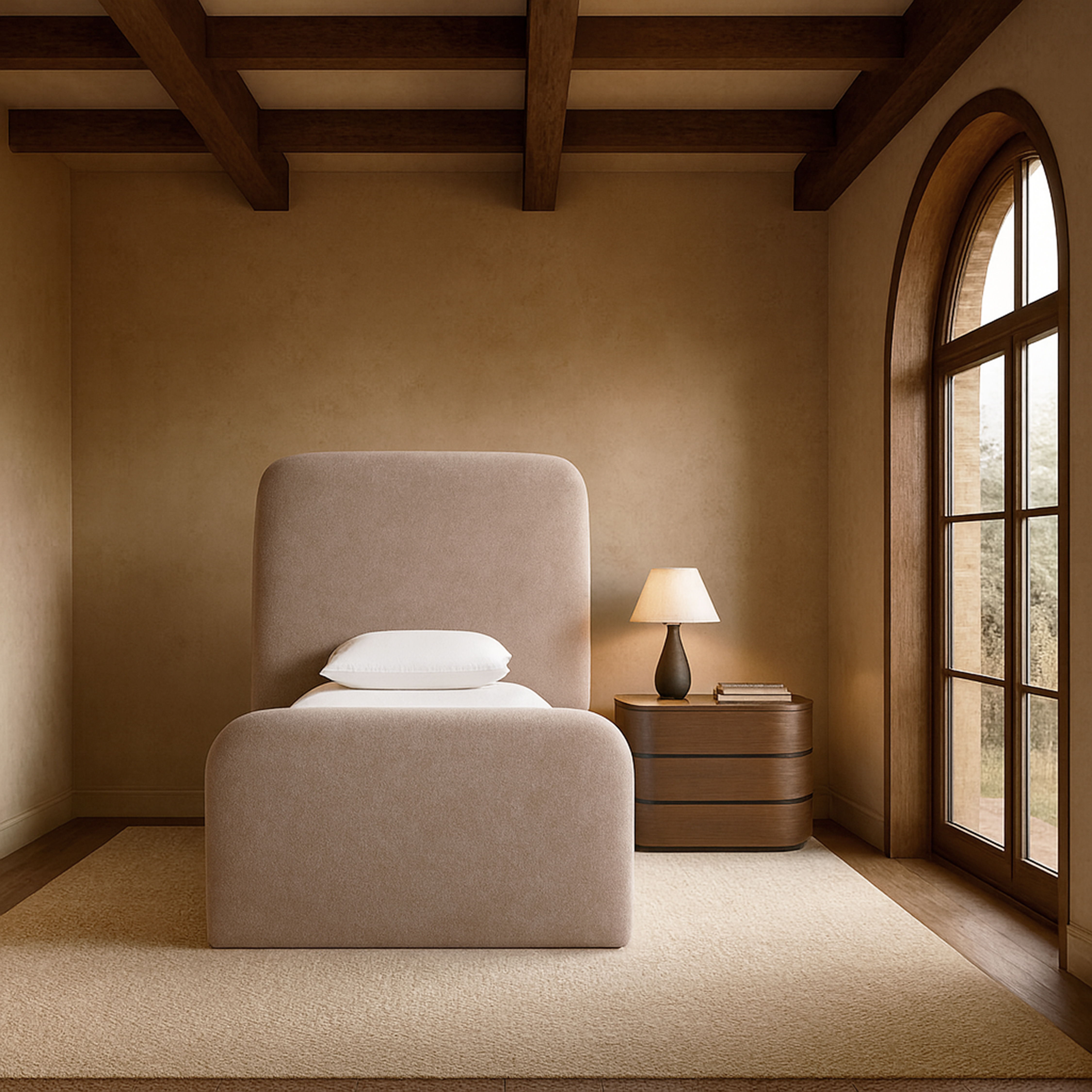 Fira - Chenille Fabric Upholstered Twin Bed - Taupe