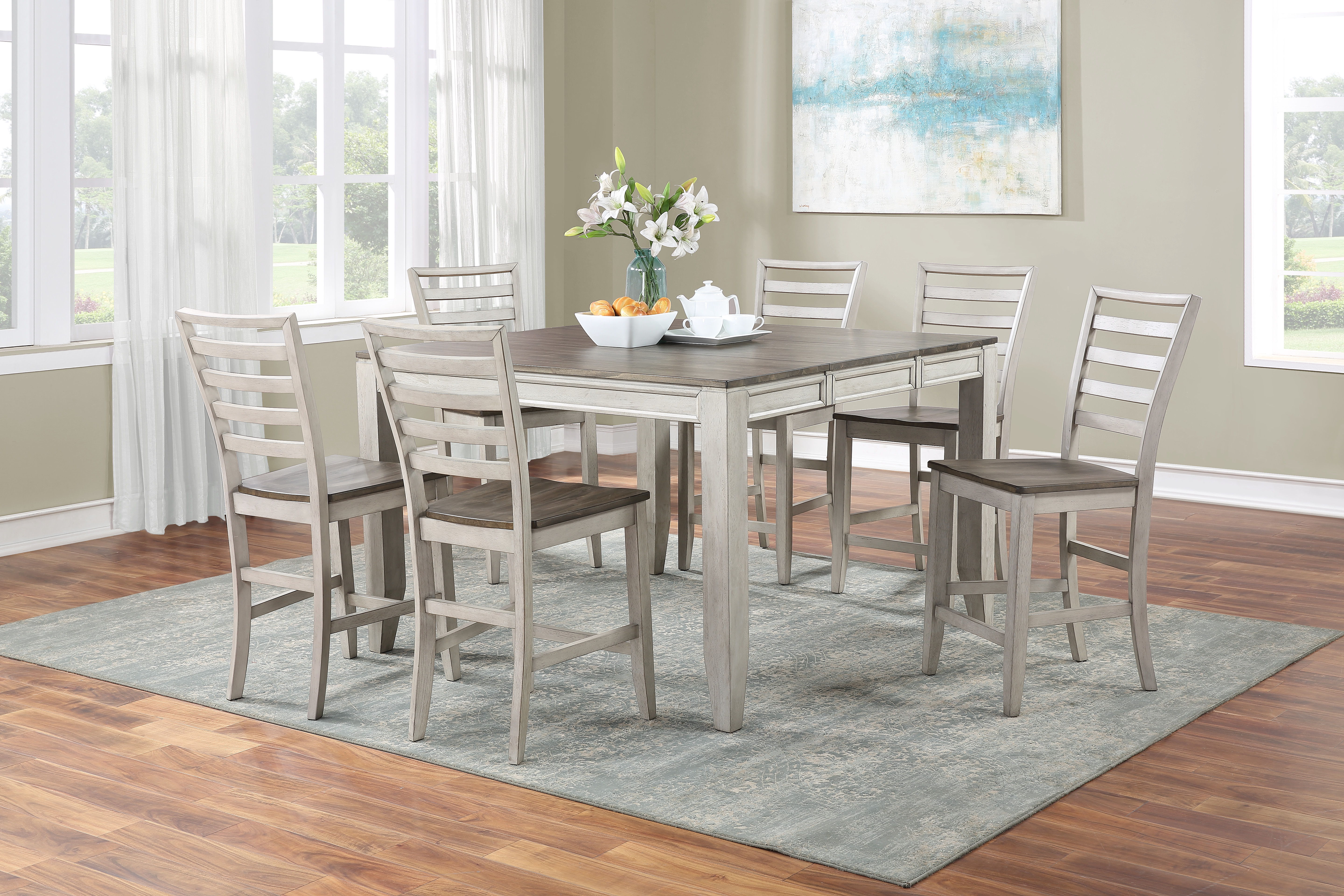 Abacus - 7 Piece Counter Dining Set - Pearl Silver Image