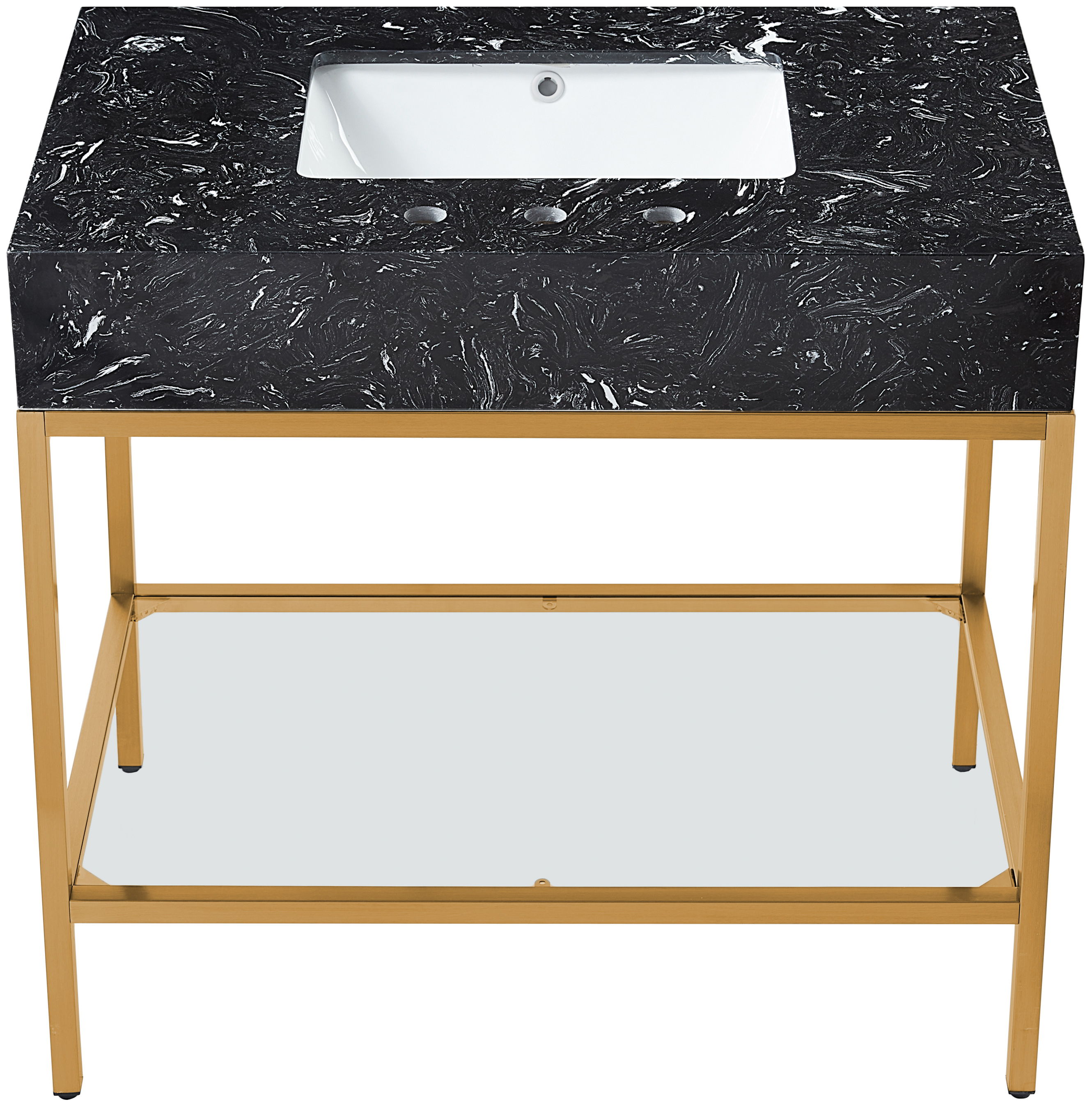 Marmo - 36" Engineered Marble Bathroom Vanity With Gold Base - Black