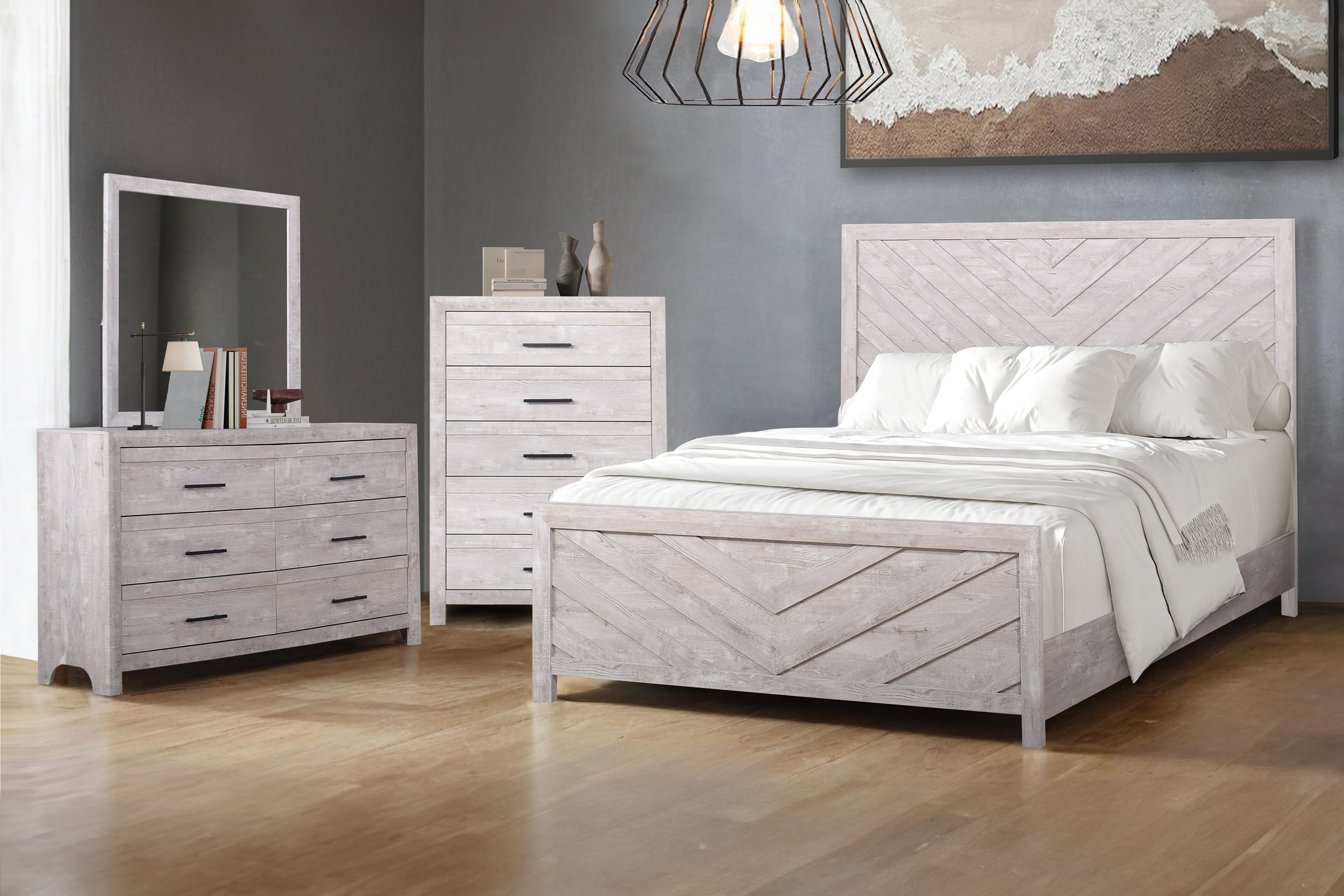 Biscayne - 6/0 Western King 4 Piece Bedroom Set (Bed & Dresser & Mirror & Chest) - Gray