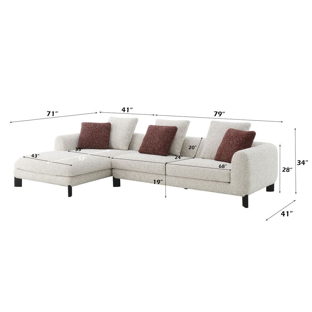 Mardi - Sectional Sofa With 6 Pillows - Maroon & Beige Tweed, beige, view 8