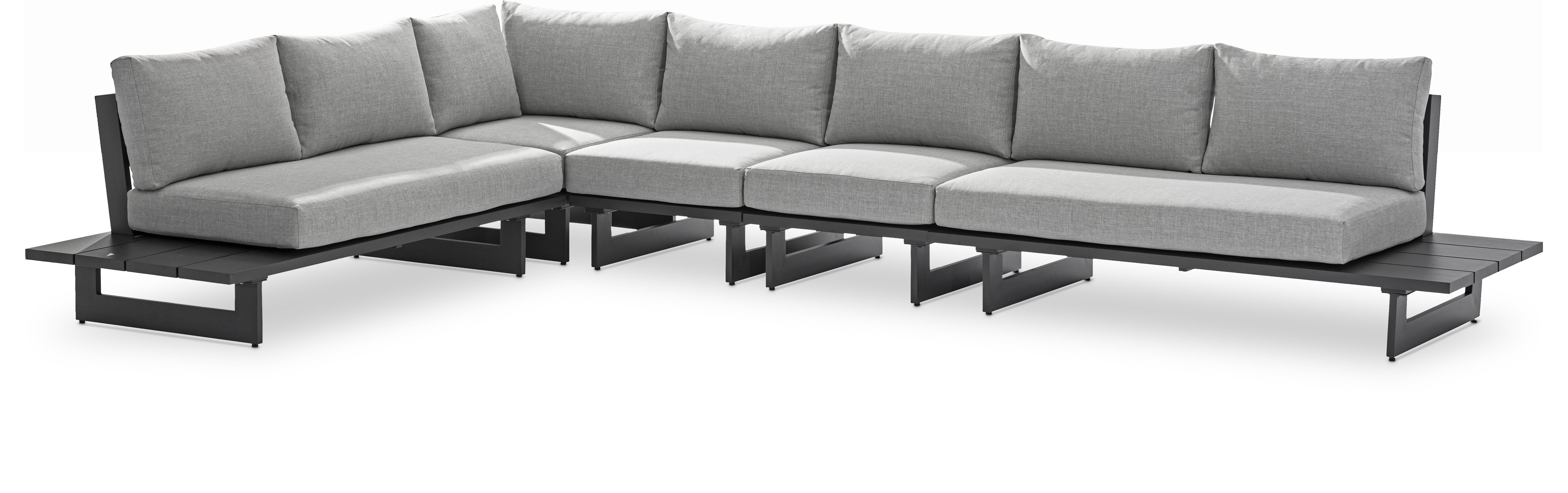 Maldives - 5 Piece Water Resistant Outdoor Patio Modular Left Arm Facing Sectional With Gray Base - Gray