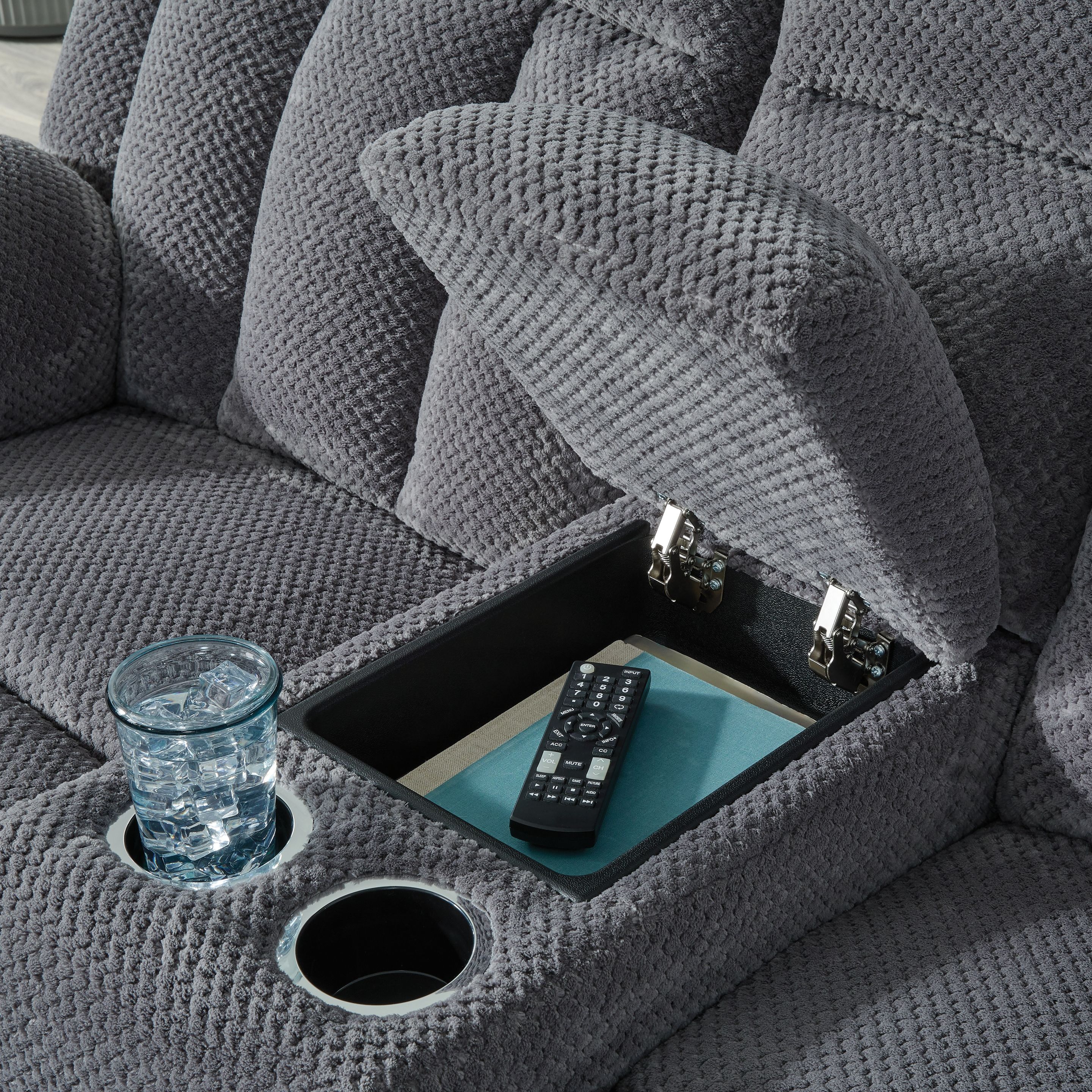 Ashley Furniture Observation - Double Reclining Power Loveseat With Console - Steel - Image 6