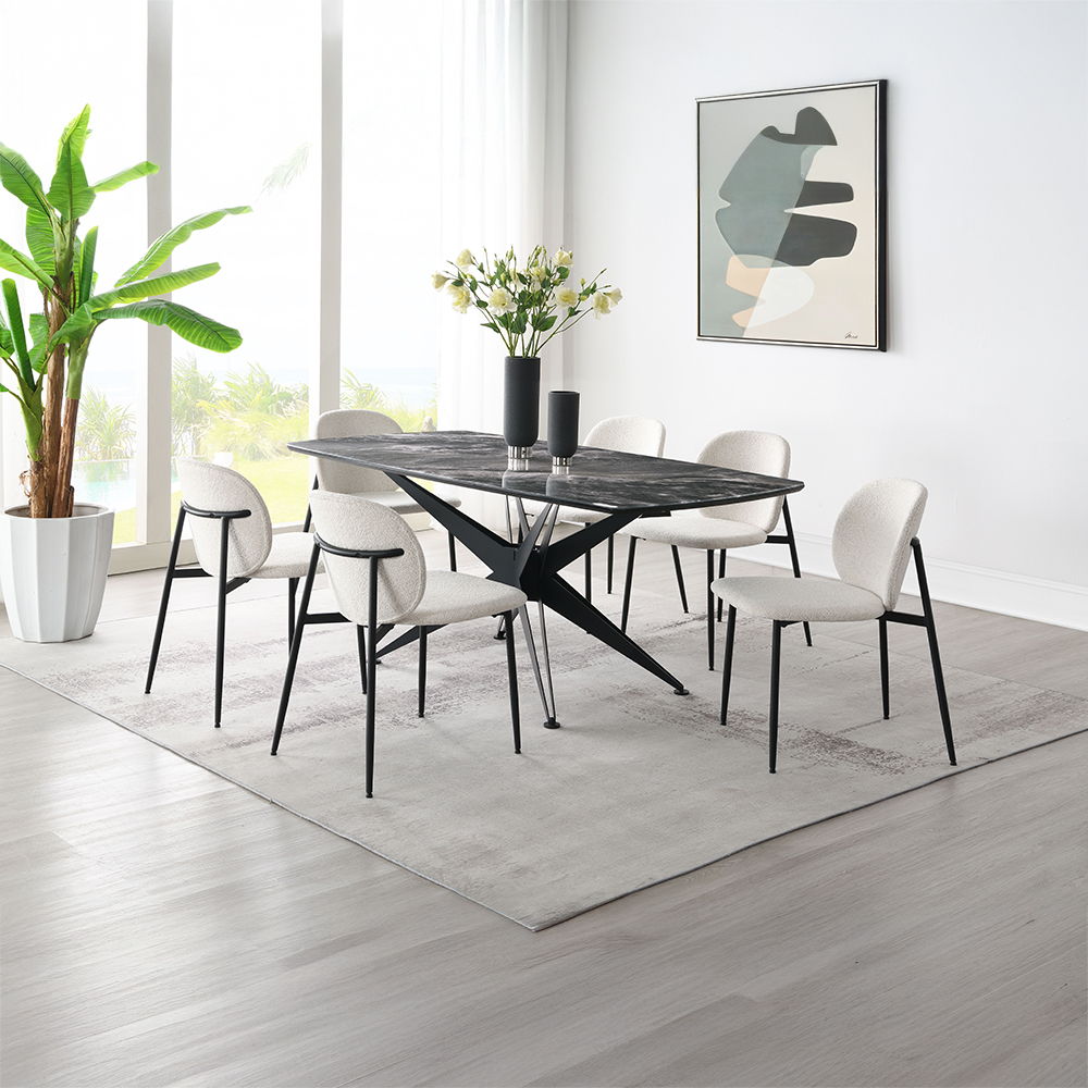 Klaus - Side Chair (Set of 2) - White Boucle & Black Finish, white, view 7