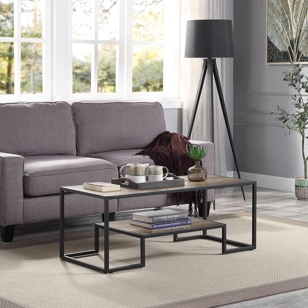 Idella - Coffee Table - Rustic Oak & Black, black, view 4
