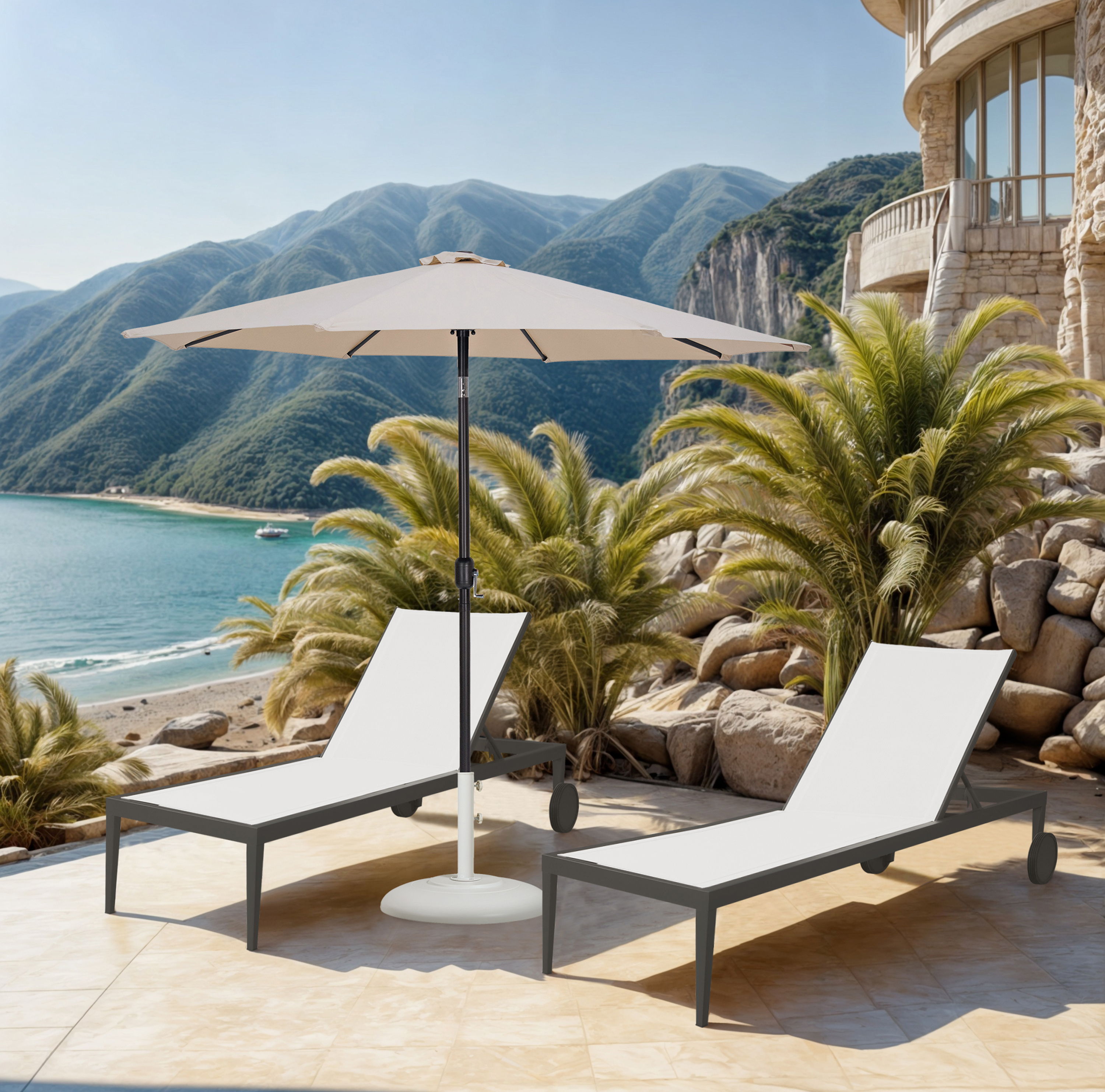 Fiji - Aluminum Patio Umbrella With Round White And Black Base - Beige