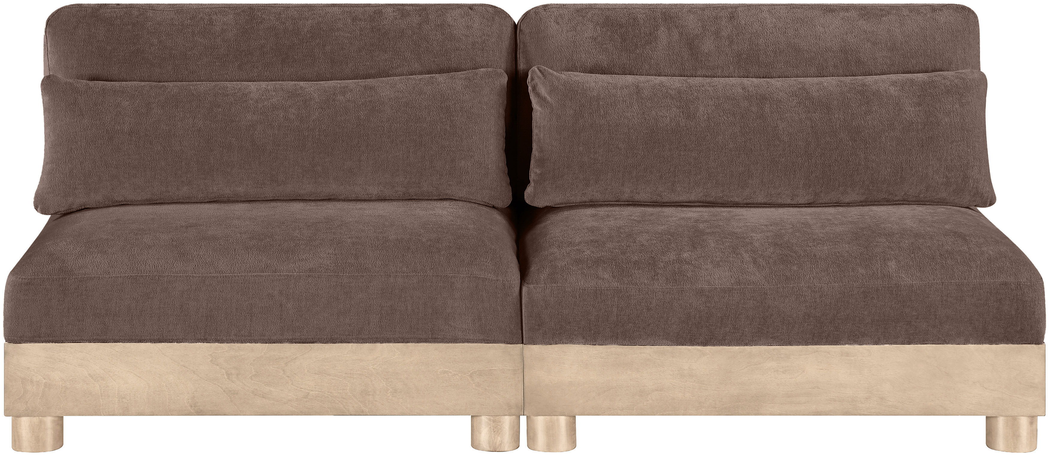 Turin - 80" Chenille Fabric Upholstered 2 Piece Modular Loveseat - Brown / Natural Oak