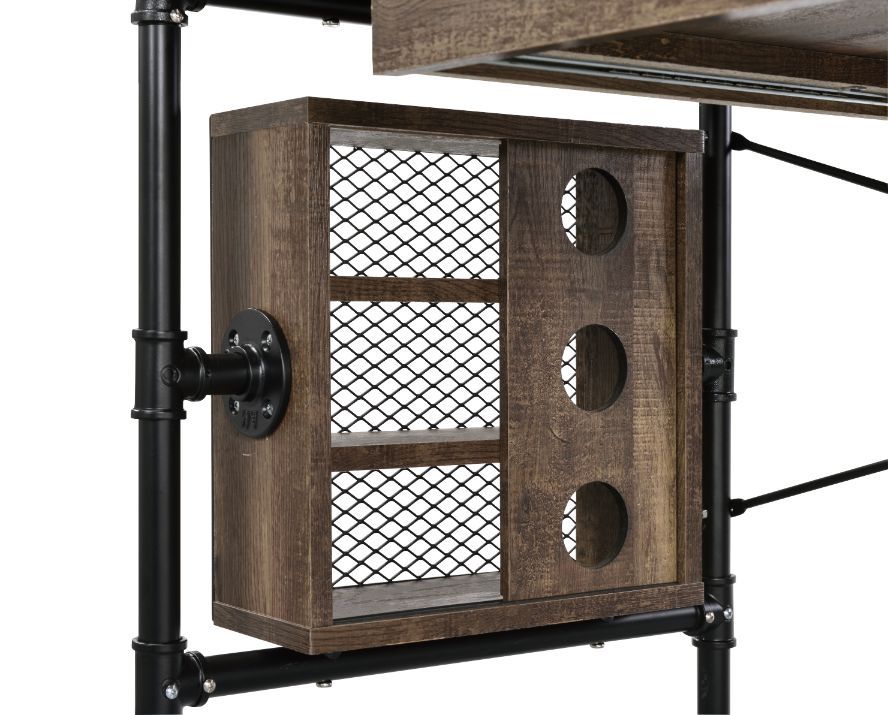 Endang - Writing Desk - Weathered Oak & Black, dark brown, view 8