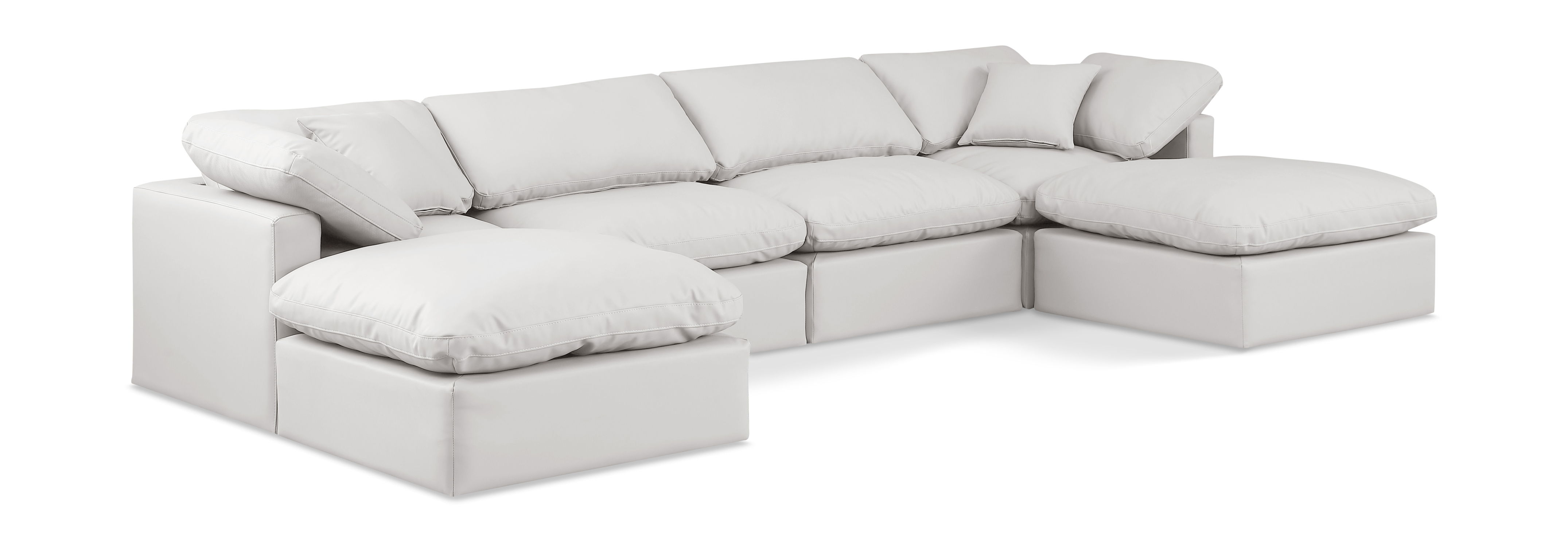 Indulge - Faux Leather 6 Piece Modular Double Chaise Sectional - Cream