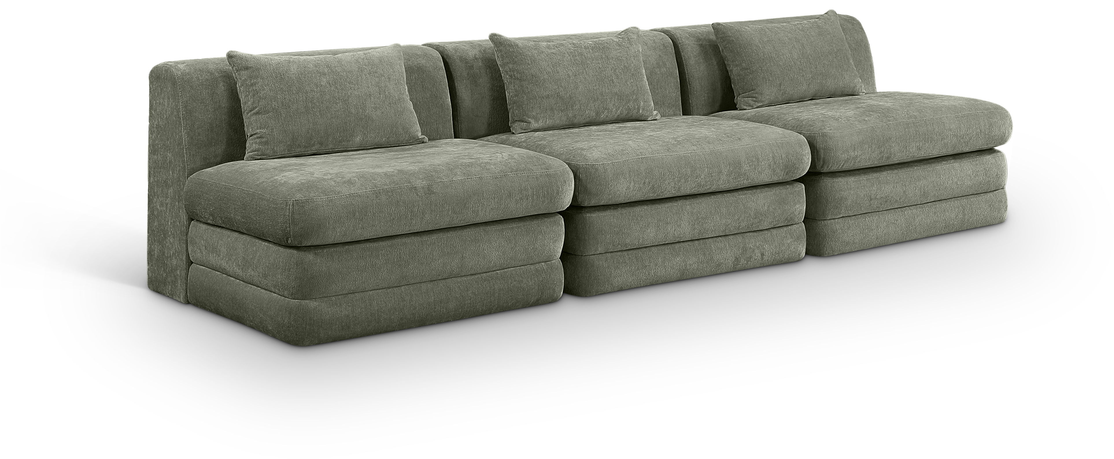 3 Pc · Chenille Fabric 114" Upholstered Modular Sofa