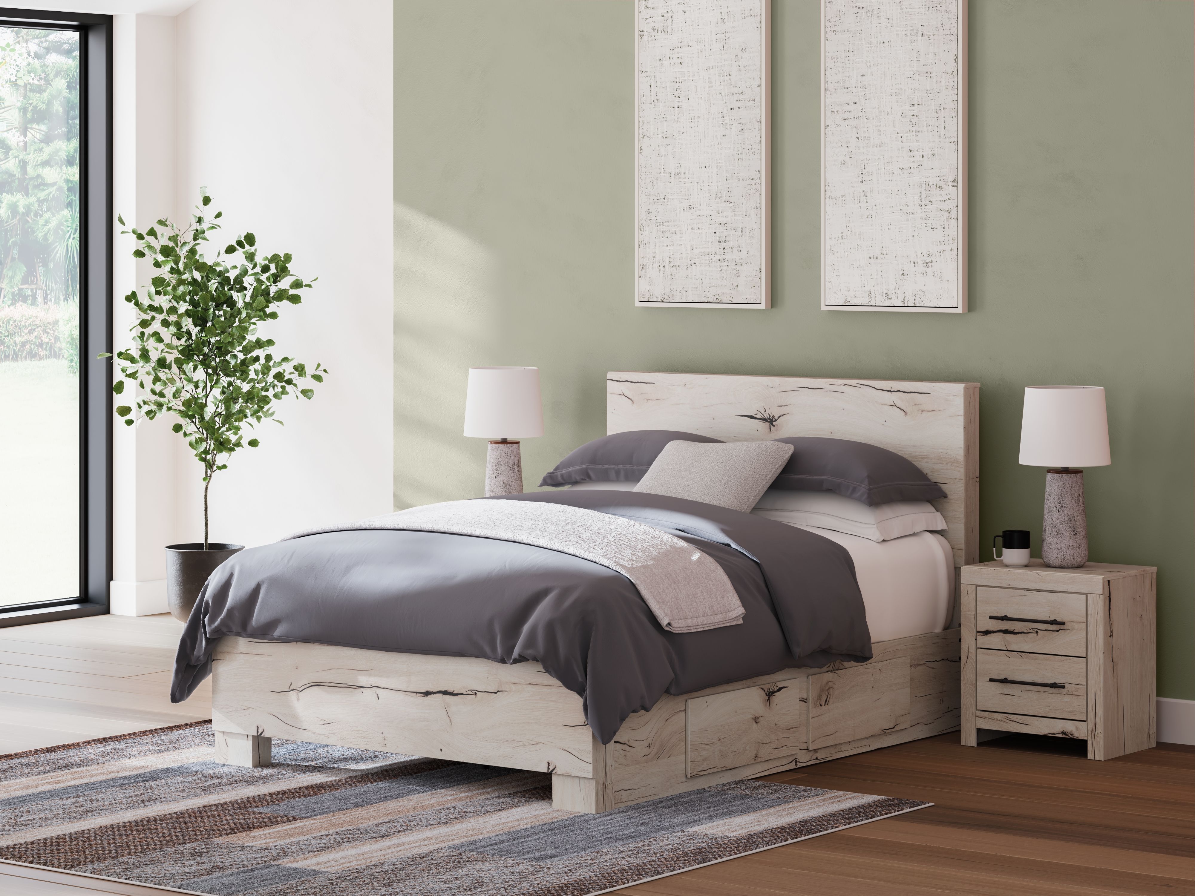 Ashley Lawroy - Light Natural - Queen Panel Bed With Under Bed Storage